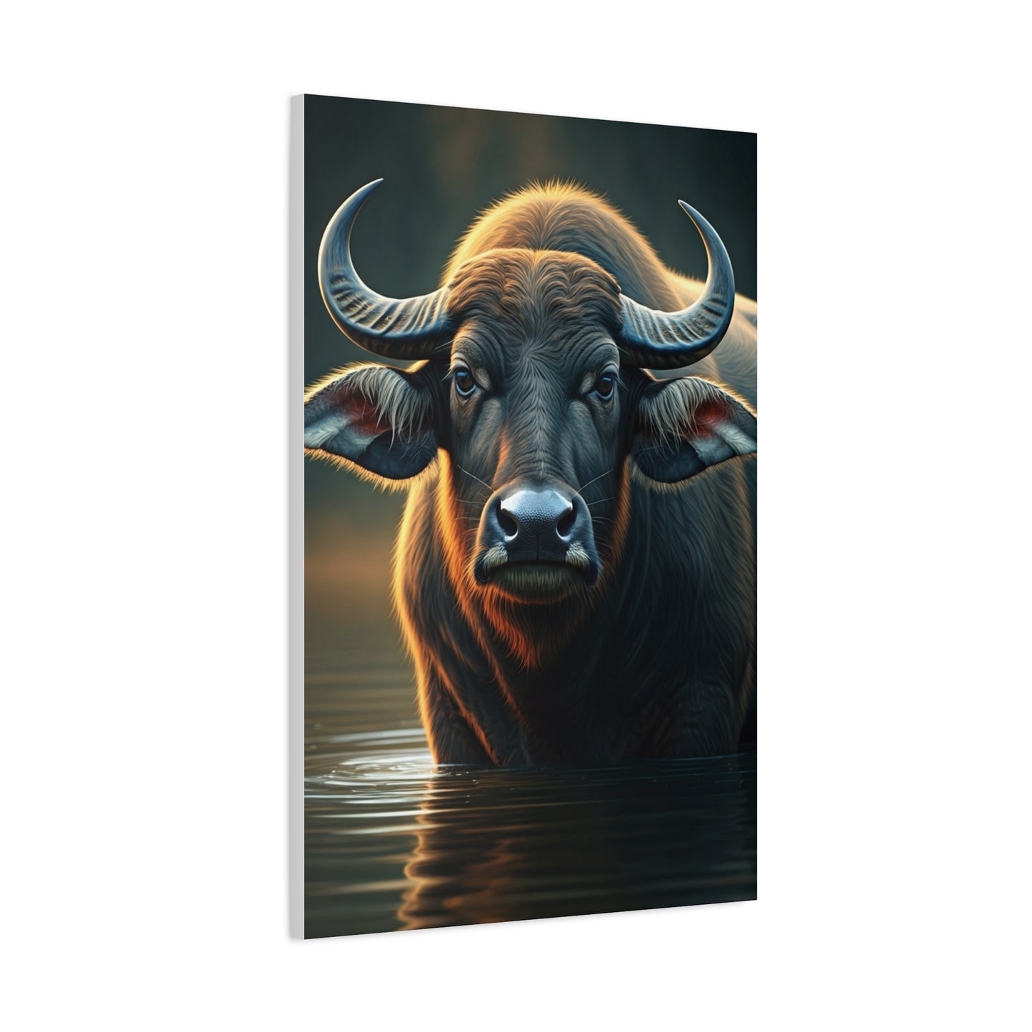 Golden Rim-Lit Buffalo Emerging from Water Wall Art & Canvas Print