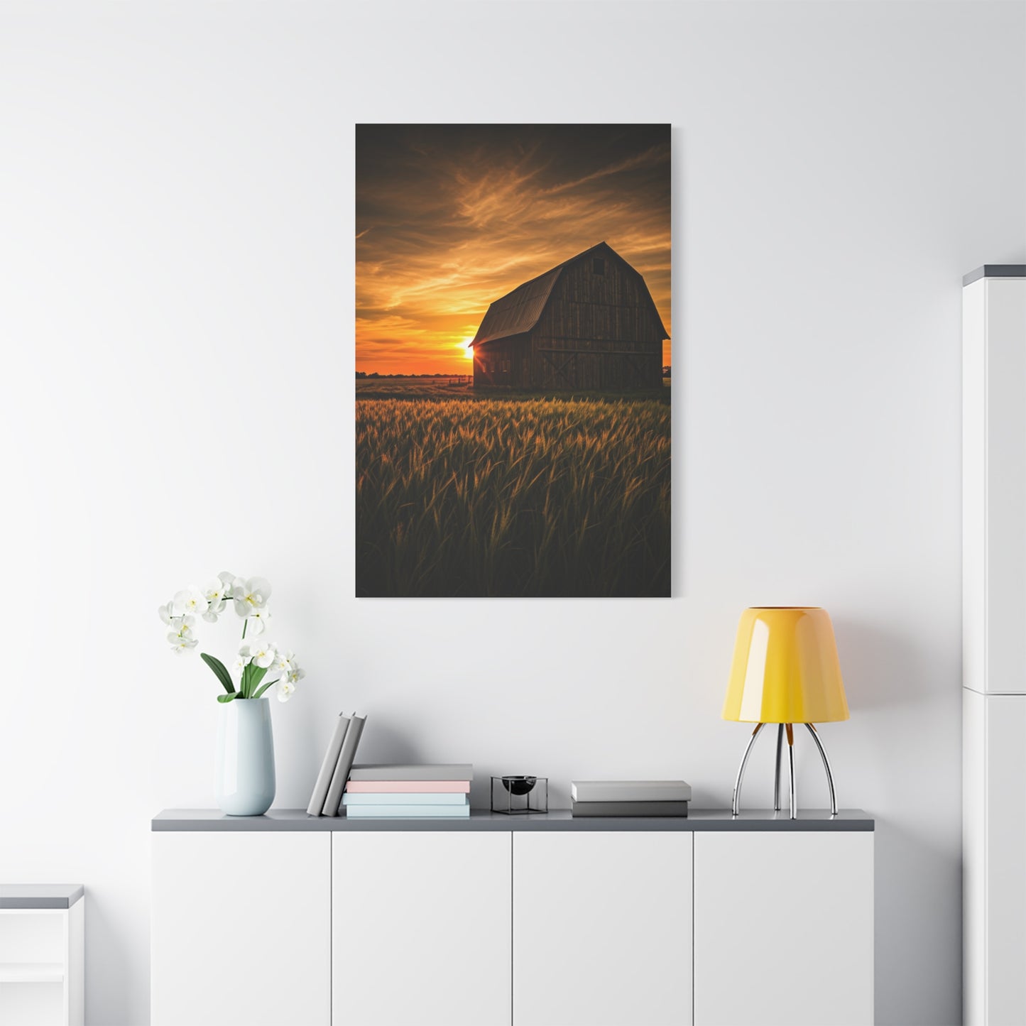 Sunset Barn in Tall Wheat Fields Wall Art & Canvas Prints
