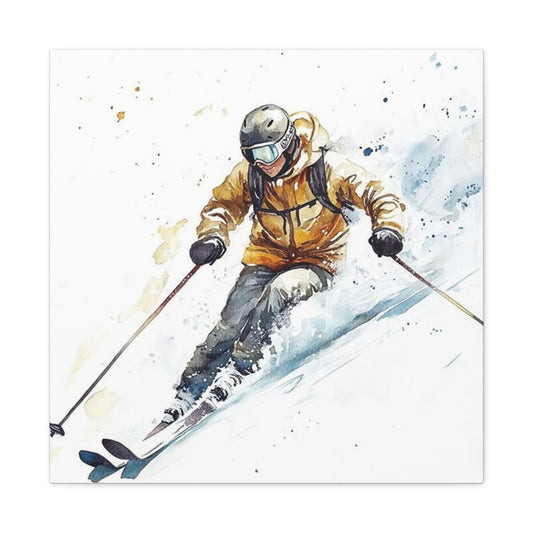 Skiing In White Snow Painting Wall Art & Canvas Prints