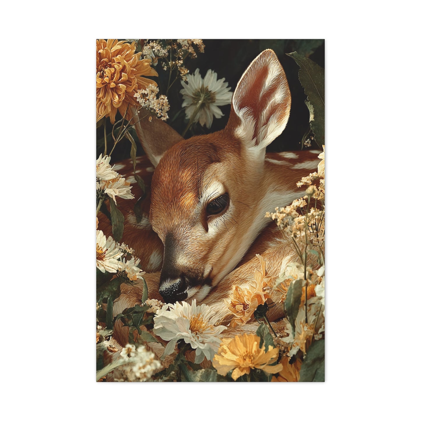 Floral Garland Deer Portrait Wall Art & Canvas Print
