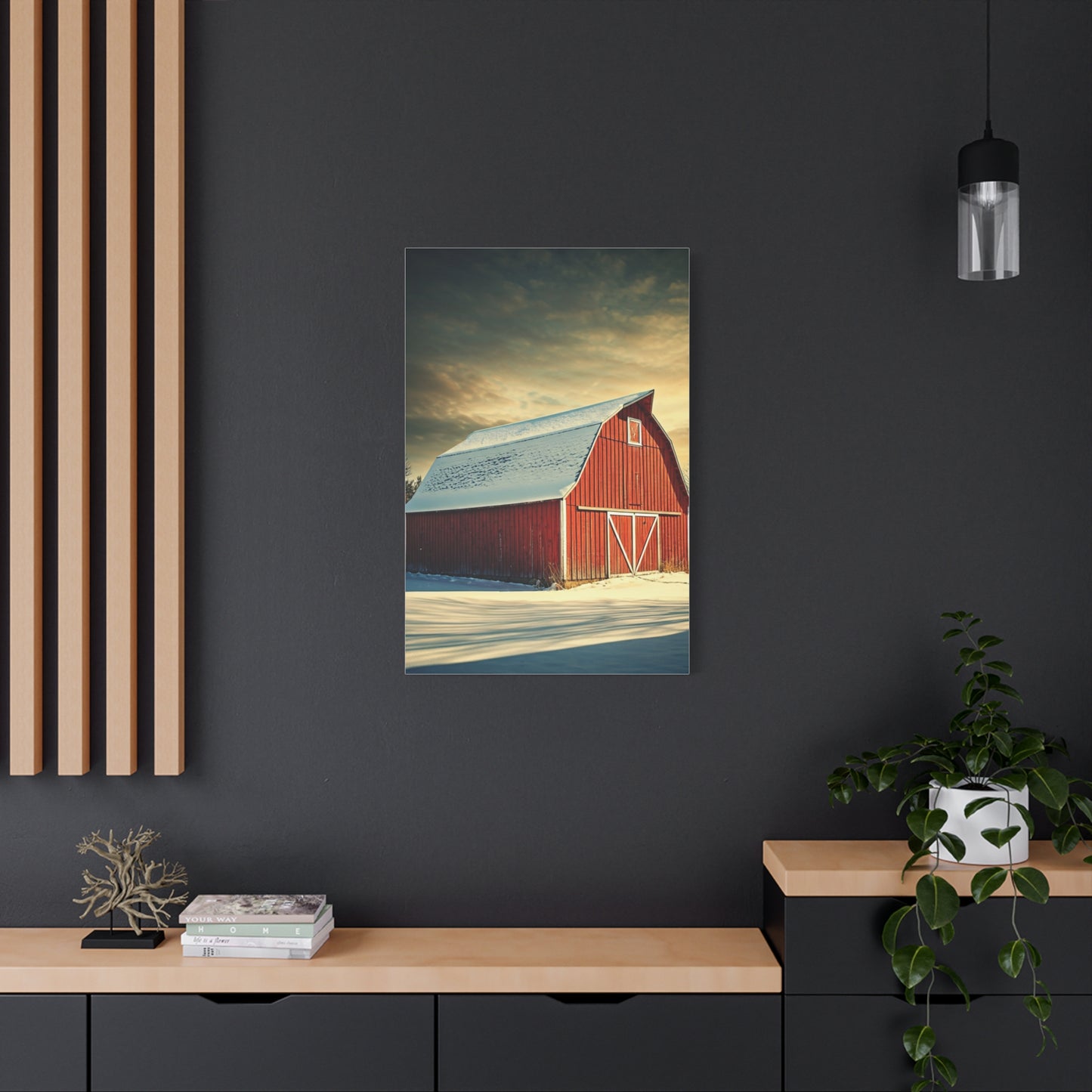 Red Winter Barn in Snow Wall Art & Canvas Prints