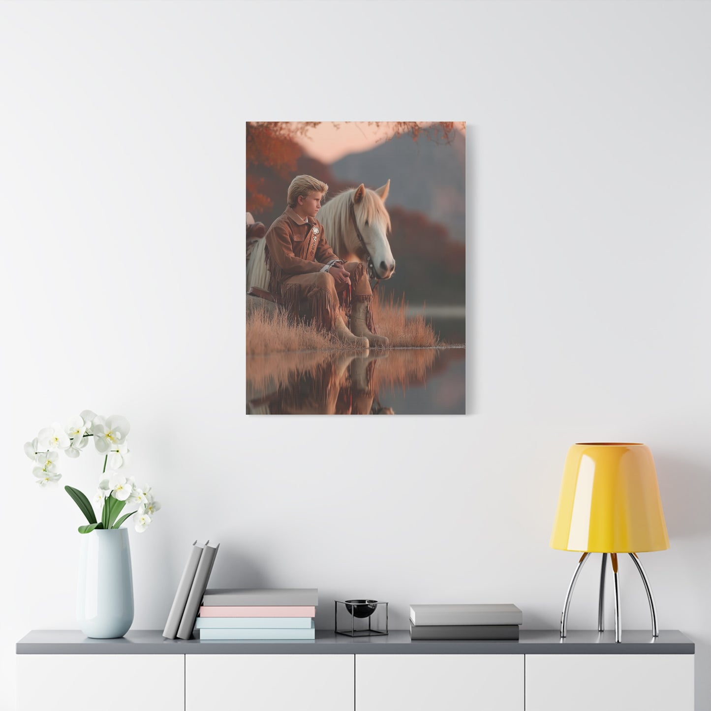 Young Cowboy by the River Wall Art & Canvas Print