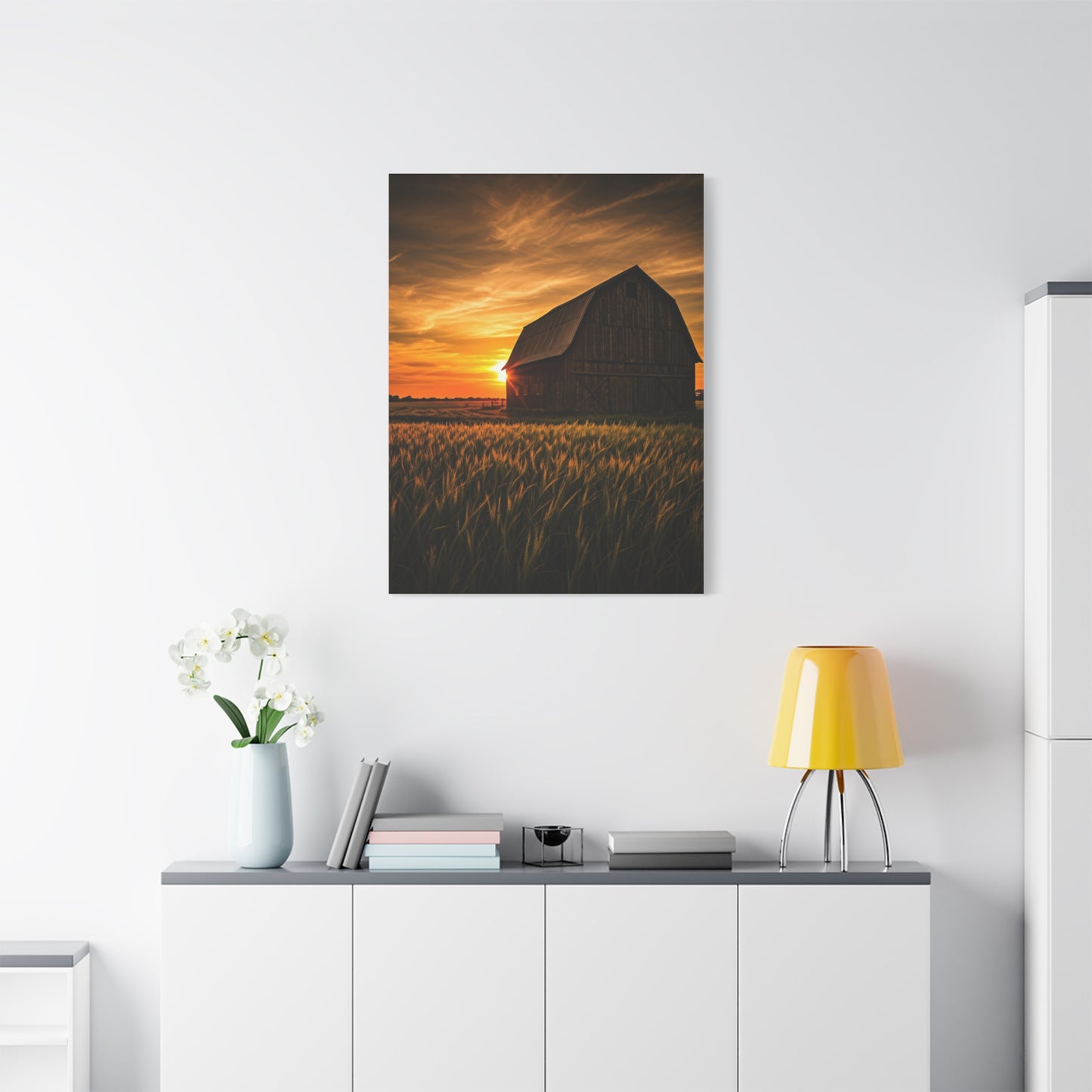 Sunset Barn in Tall Wheat Fields Wall Art & Canvas Prints