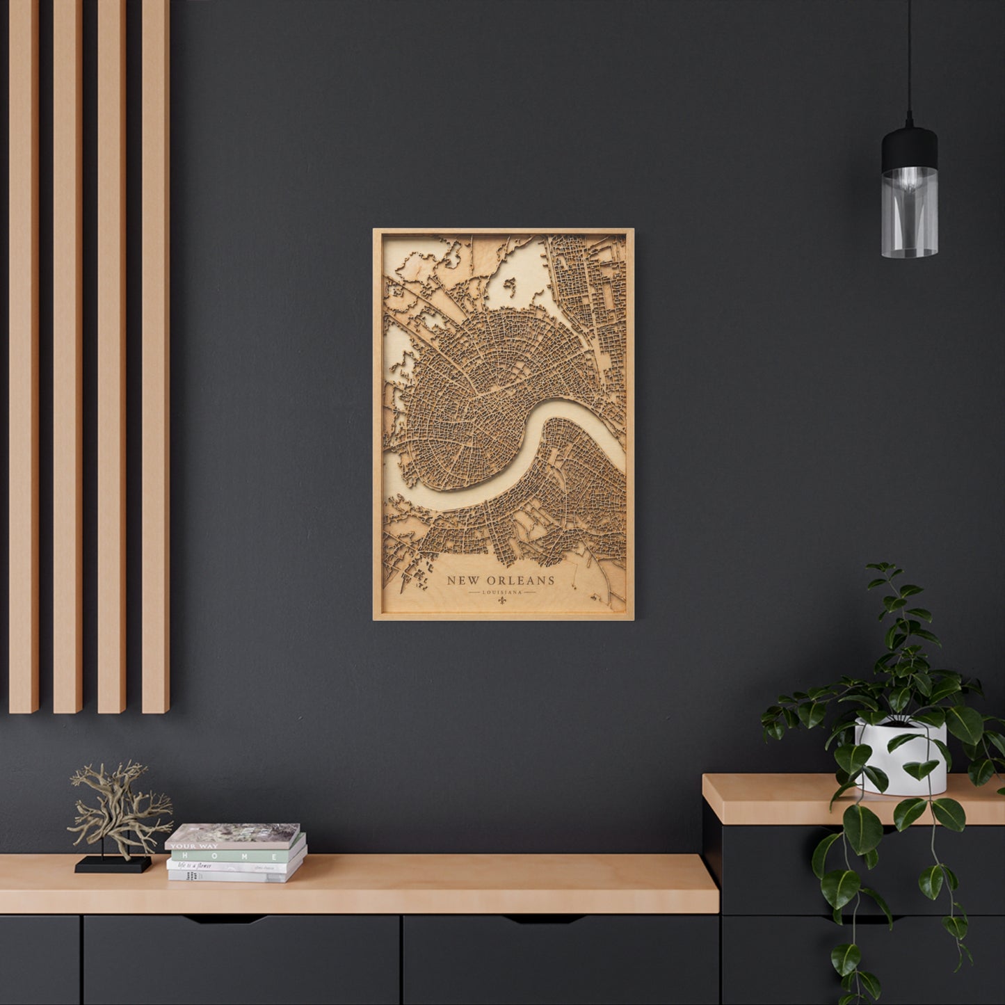 New Orleans Wooden Map Relief Wall Art & Canvas Print