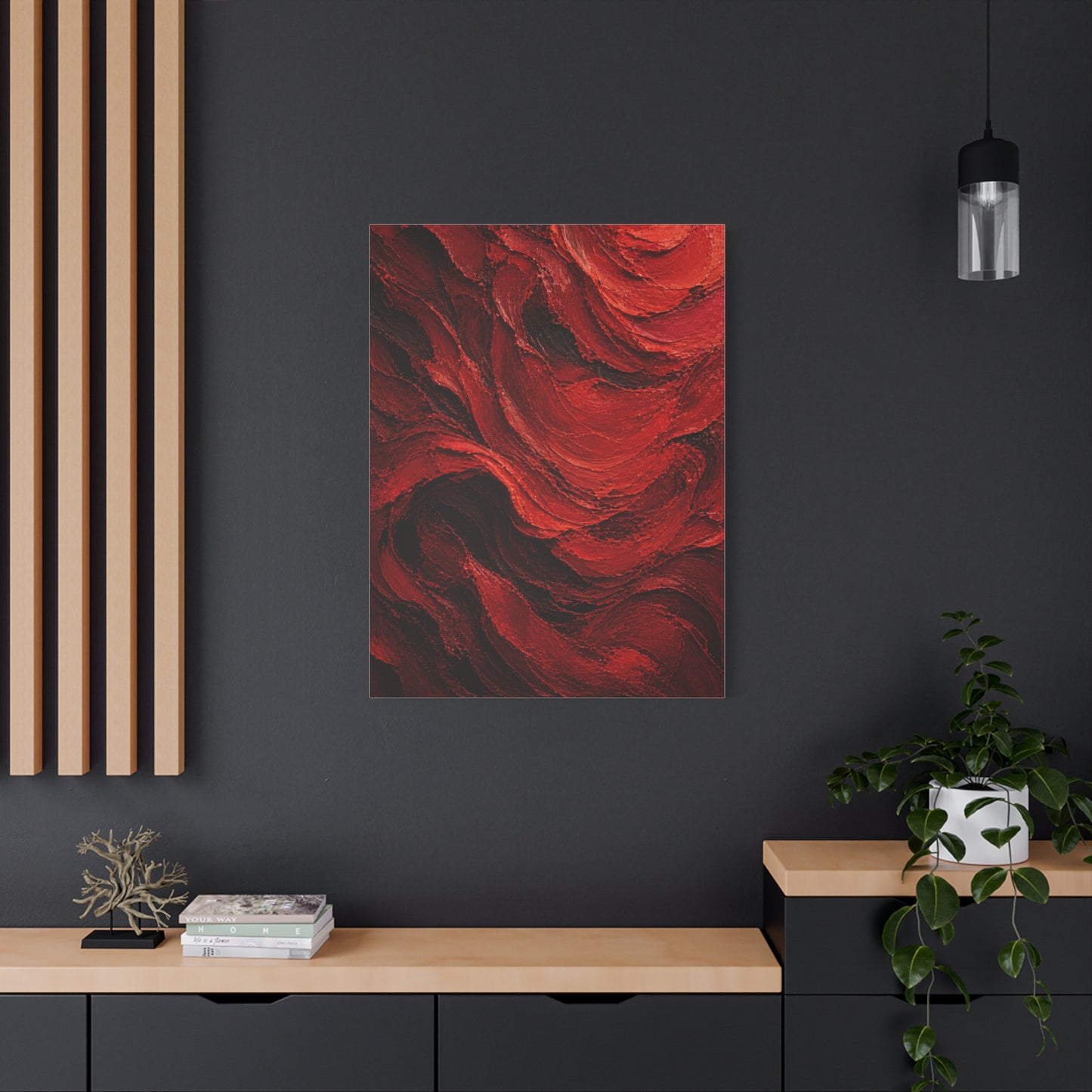 Crimson Wave Impasto Texture Wall Art & Canvas Print
