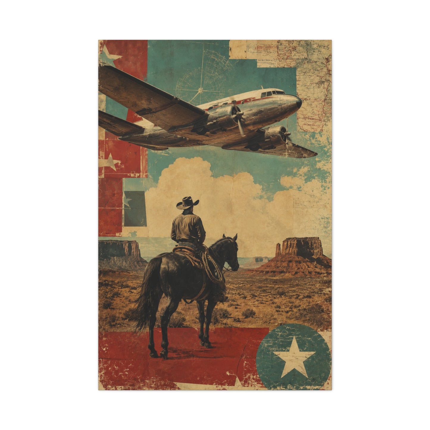 Mid-Century Western Aviation Collage Wall Art & Canvas Print