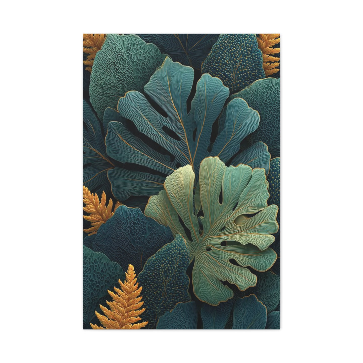 Dark Botanical Gold-Edged Leaves Wall Art & Canvas Print