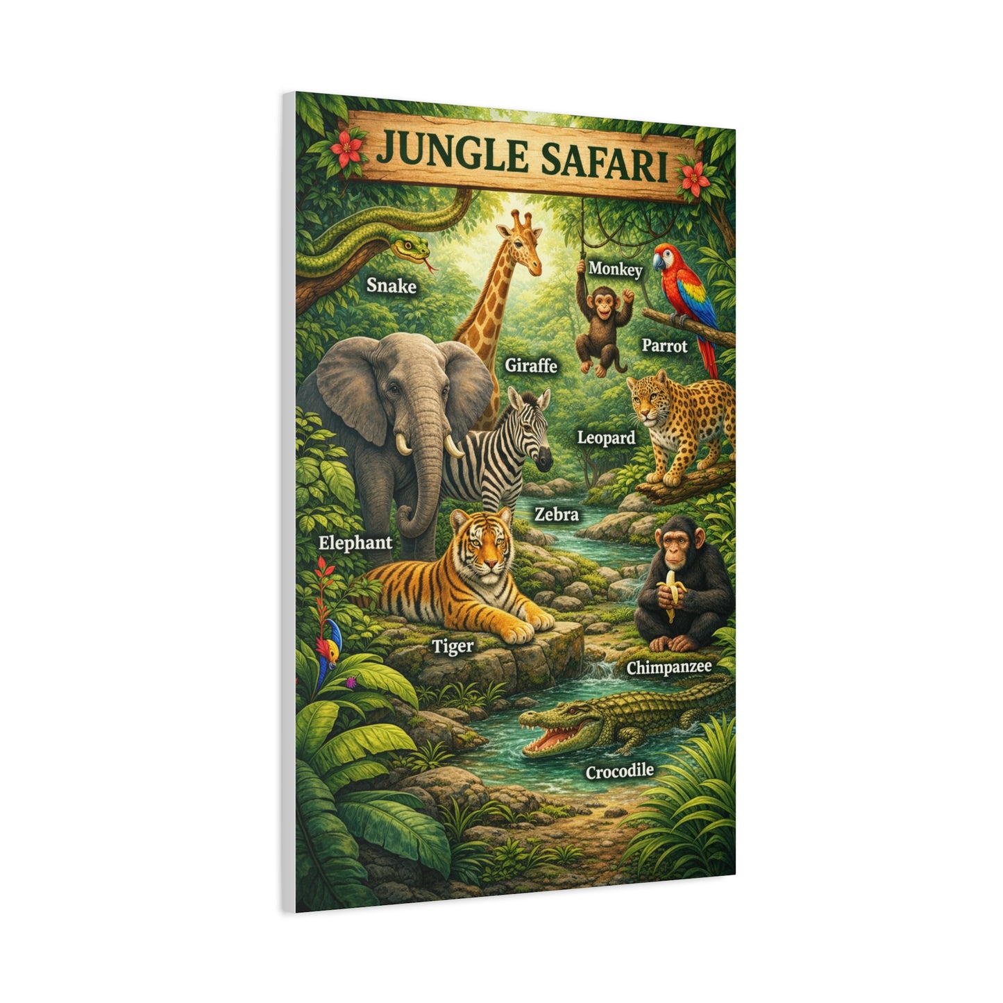 Jungle Safari Adventure Learning Poster Wall Art & Canvas Print