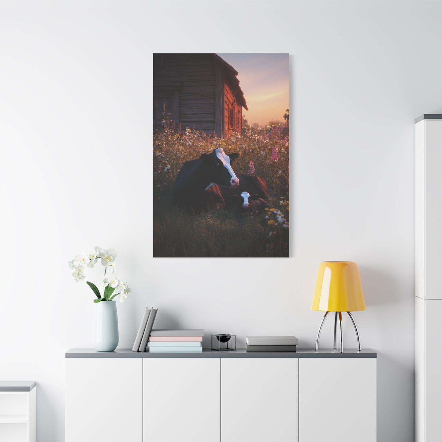 Farmhouse Meadow Cow and Calf Wall Art & Canvas Print