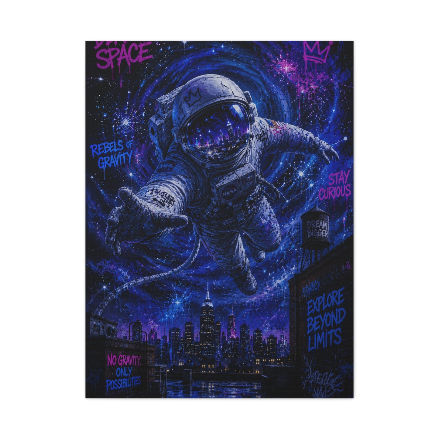 Cosmic Graffiti Astronaut Street Wall Art & Canvas Print