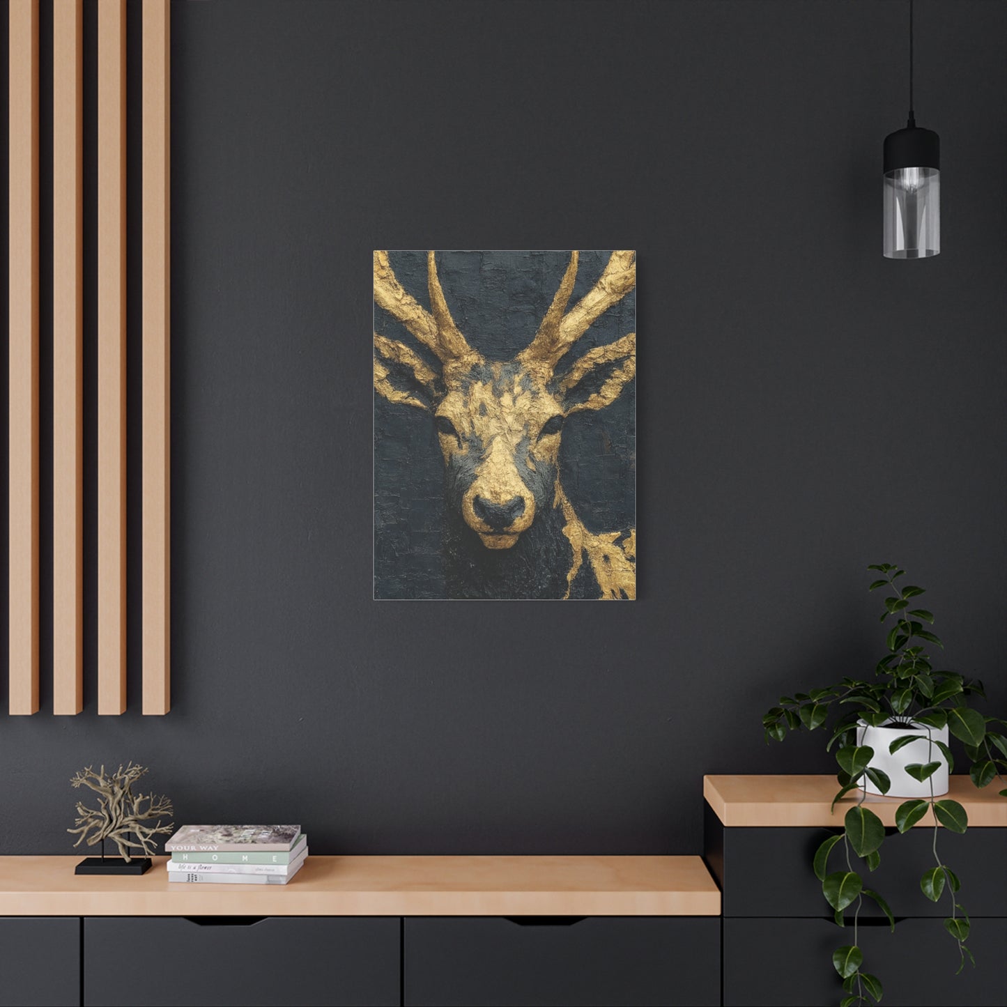 Regal Black and Gold Stag Portrait Wall Art & Canvas Print