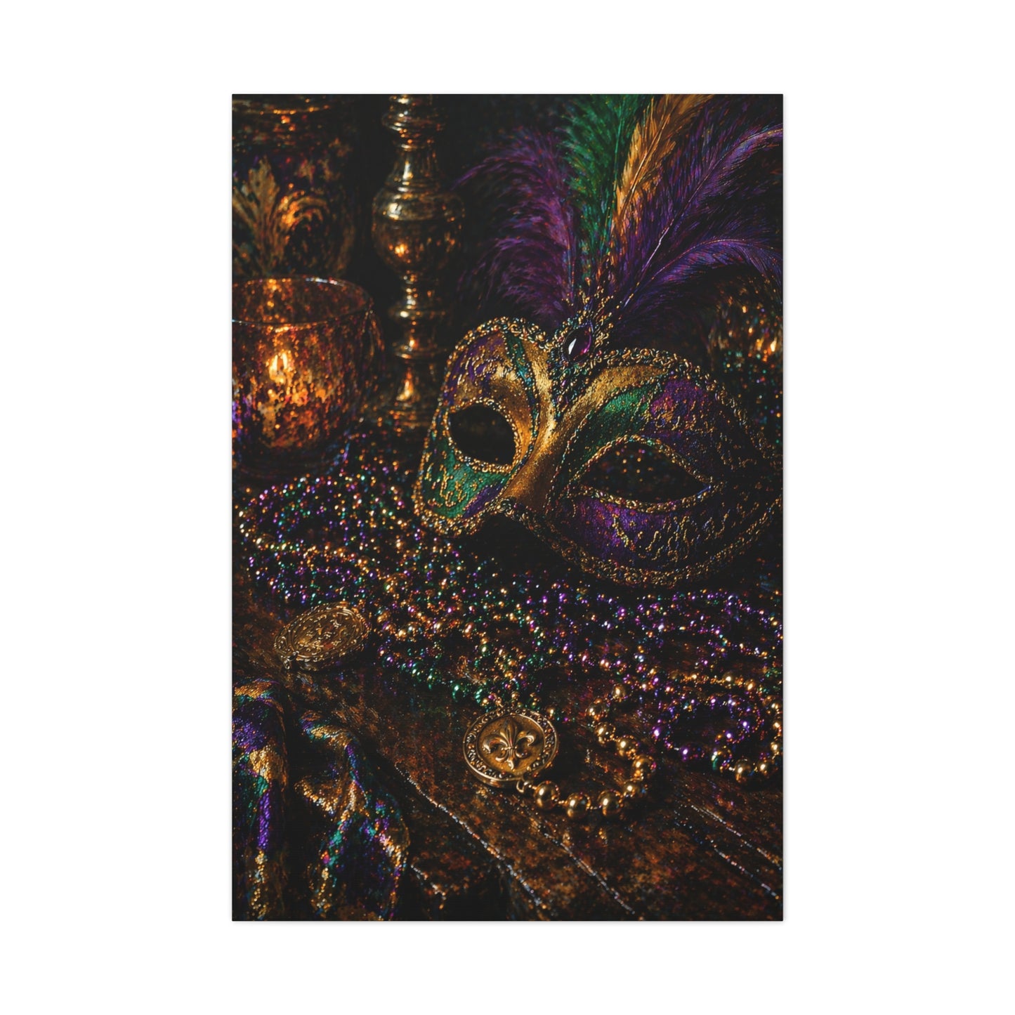 Mardi Gras Mask & Beads Still Life Wall Art & Canvas Print