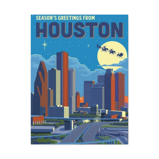 Houston Skyline Seasons Greetings Wall Art & Canvas Prints