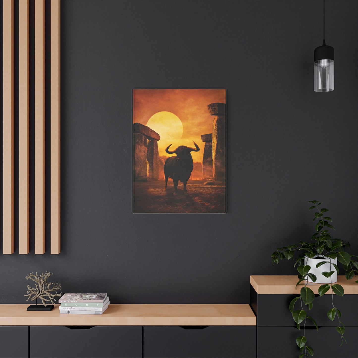 Mythic Bull Among Ancient Stone Ruins Wall Art & Canvas Print