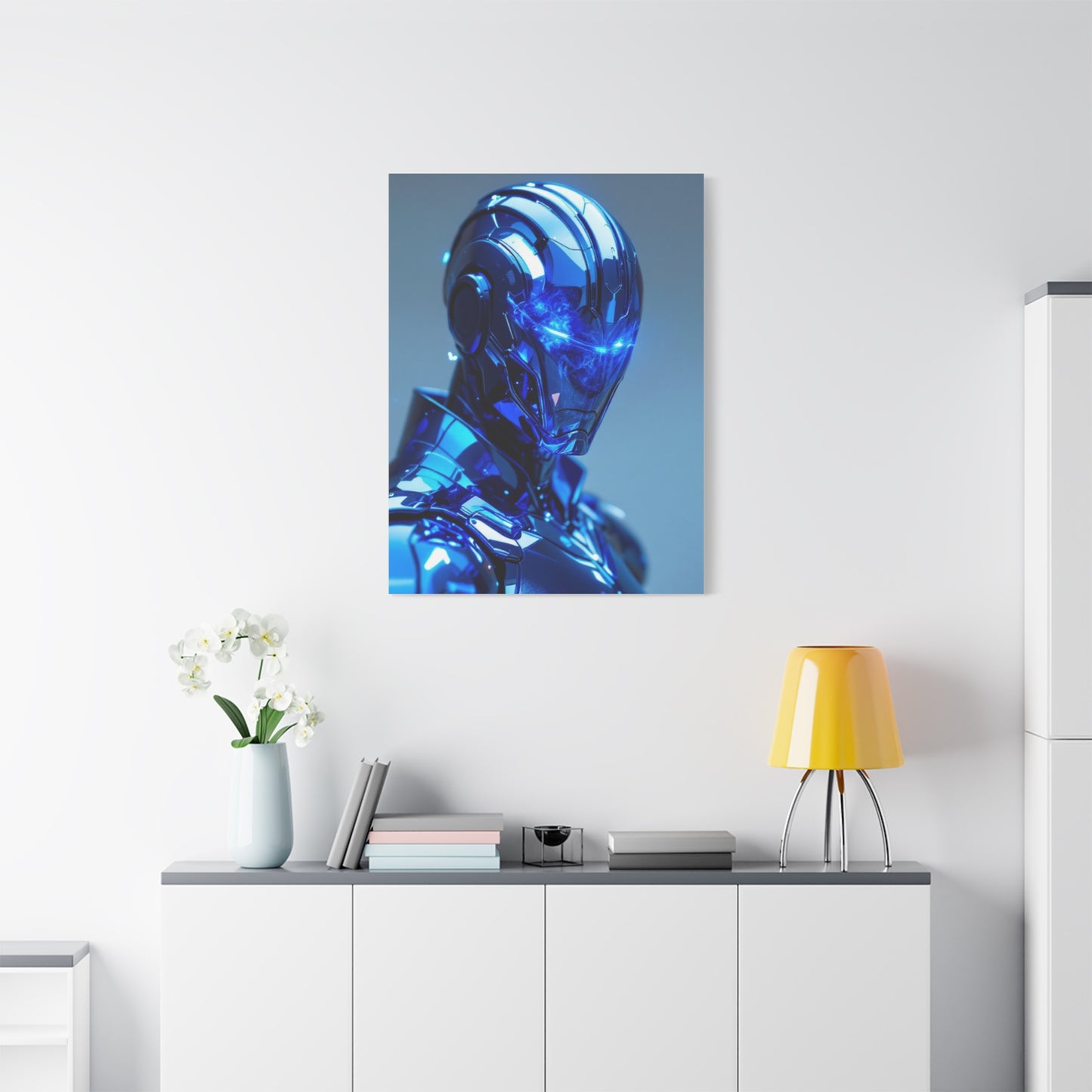 Futuristic Blue Chrome Figure Wall Art & Canvas Prints