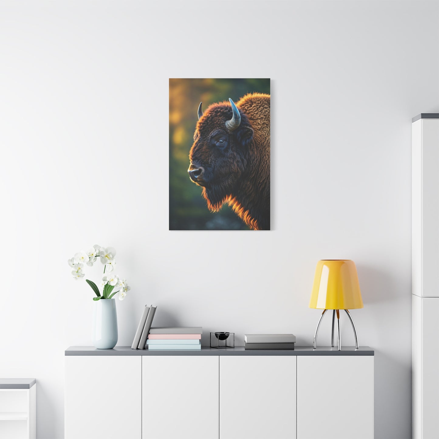 Golden Hour Bison Side Profile Wall Art & Canvas Print