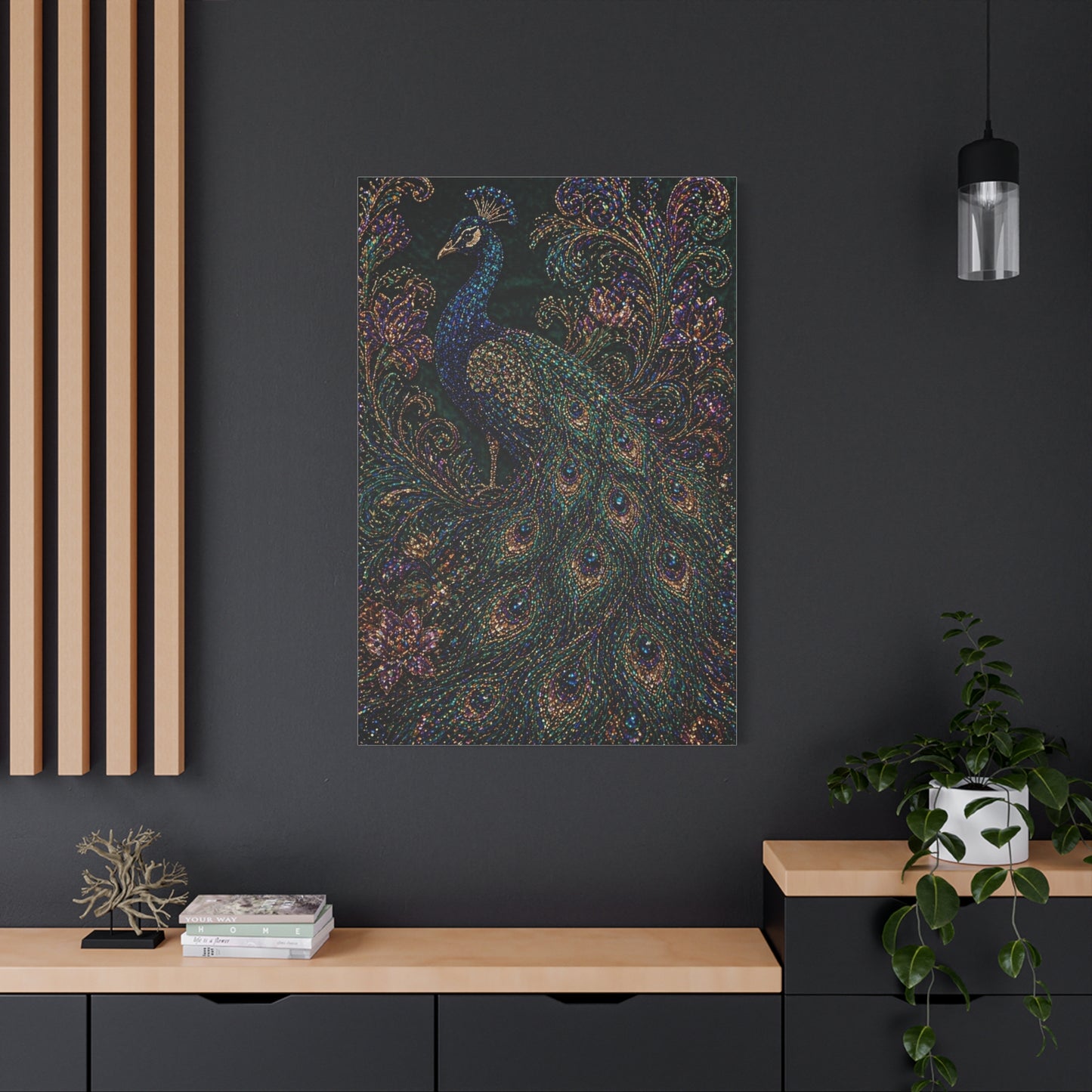 Beaded Textile Peacock Couture Wall Art & Canvas Print