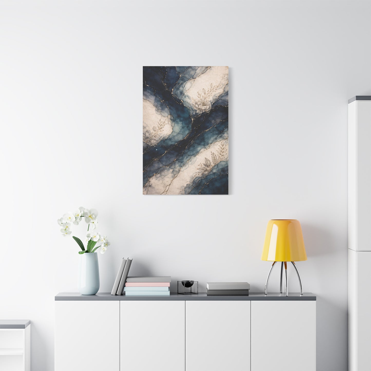 Navy Marble Botanical Flow Wall Art & Canvas Print