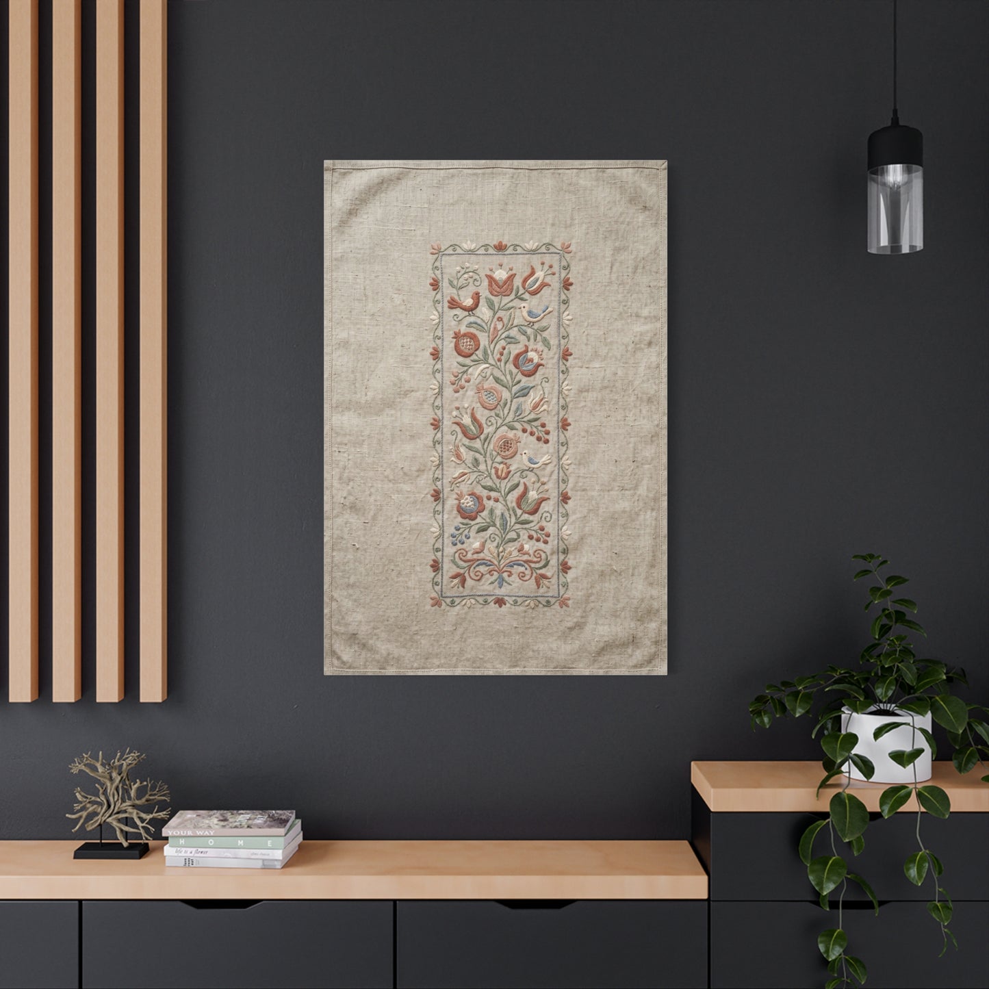 Rustic Folk Botanical Embroidery Strip Wall Art & Canvas Print