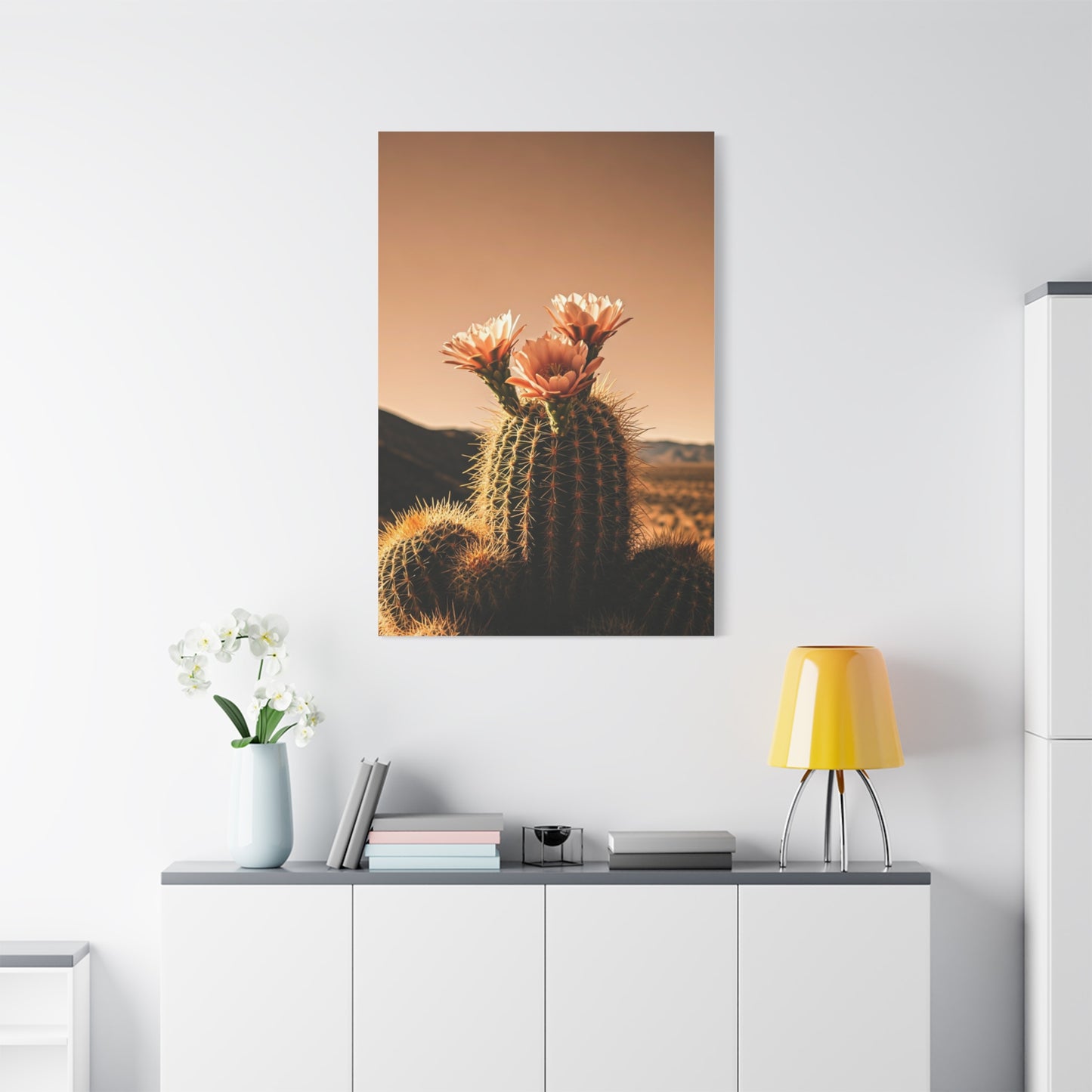 Desert Barrel Cactus Bloom at Sunset Wall Art & Canvas Prints