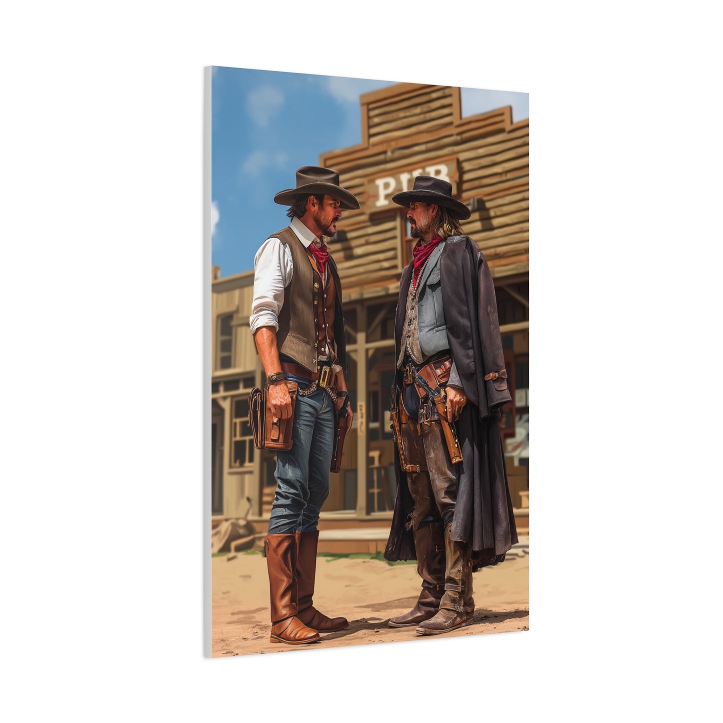 Rival Cowboys Facing Off Outside the Saloon Wall Art & Canvas Print