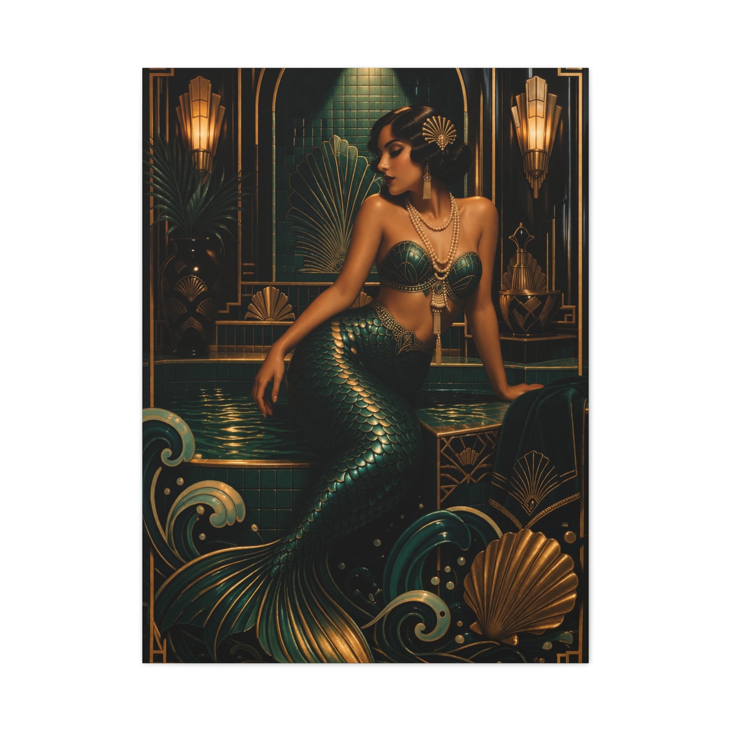 Art Deco Emerald Mermaid Luxe Wall Art & Canvas Print