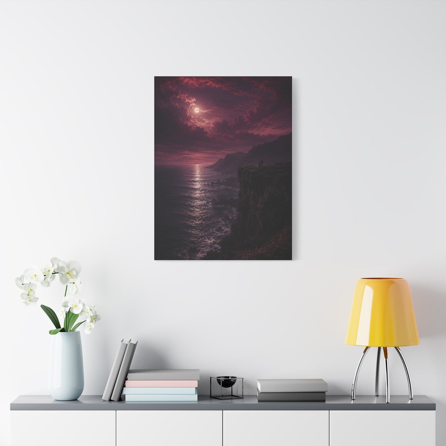 Moonlit Cliffside Love Landscape Wall Art & Canvas Print