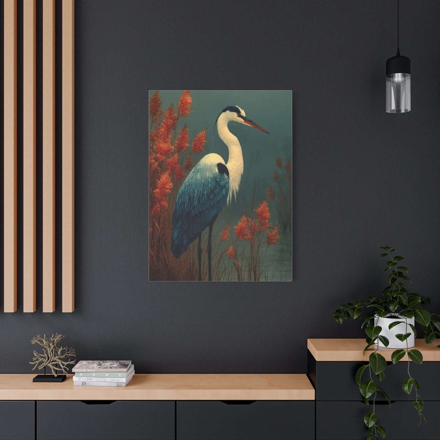 White Heron Marsh Portrait Wall Art & Canvas Print
