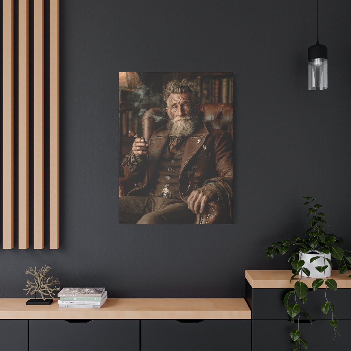 Old Man Cigar Portrait Wall Art & Canvas Print