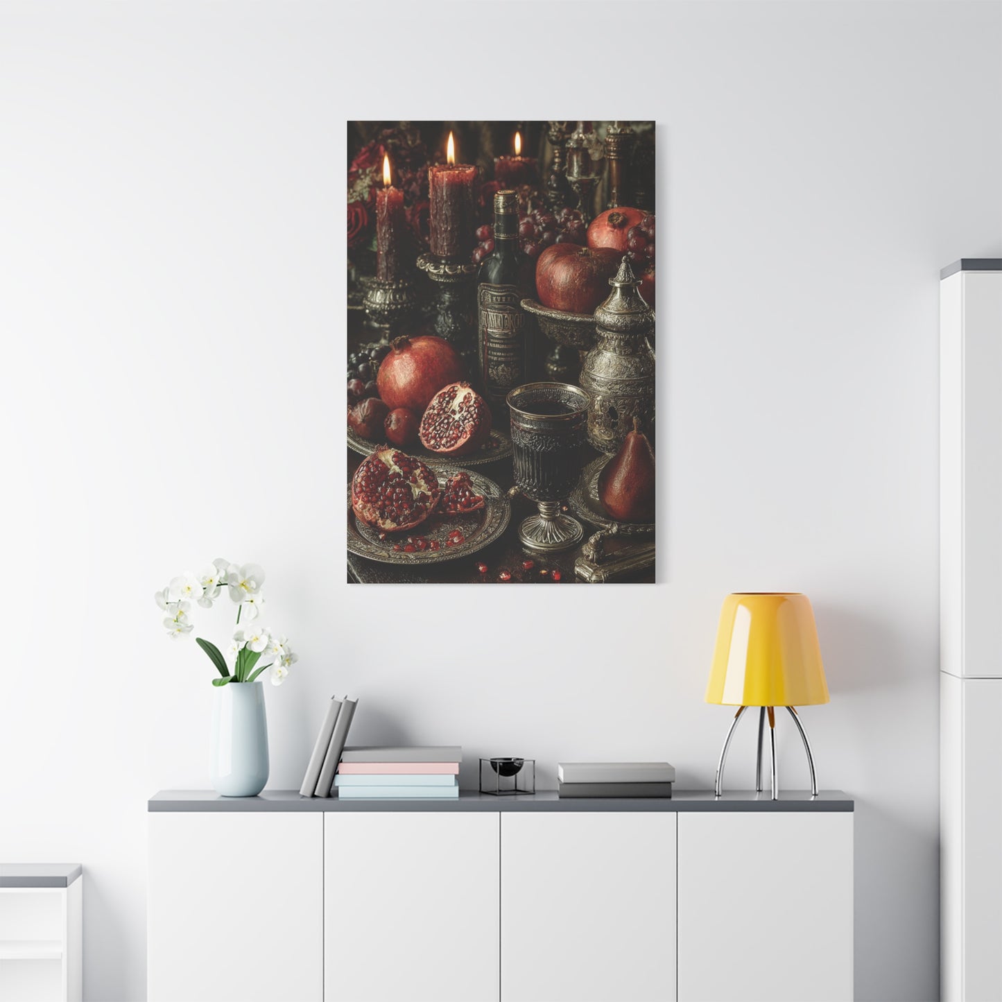 Pomegranate and Candlelight Renaissance Still Life Wall Art & Canvas Print