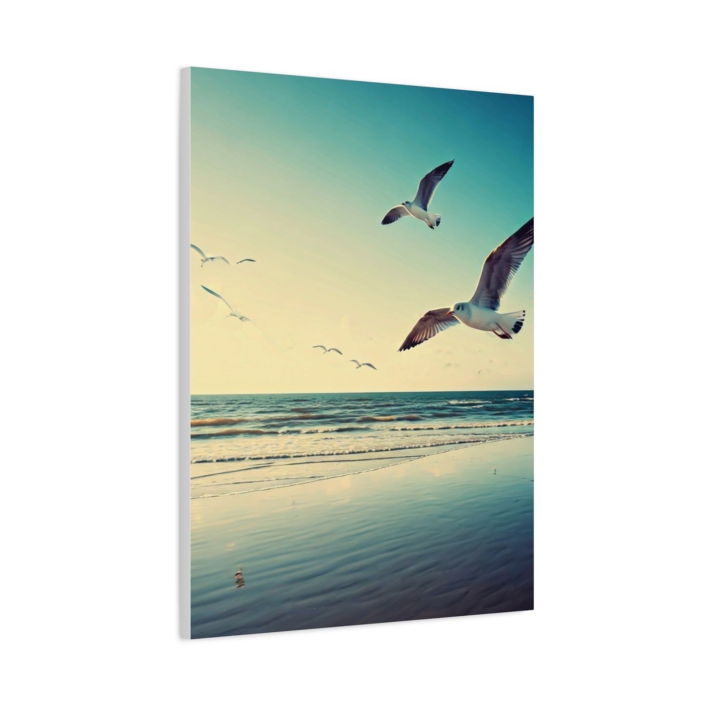 Seagulls in Flight Over Gentle Waves Wall Art & Canvas Prints