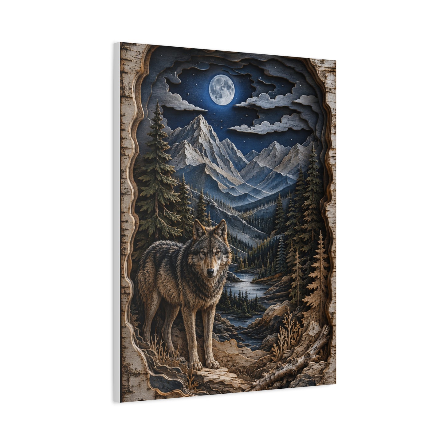 Rustic Mountain Wolf Shadowbox Landscape Wall Art & Canvas Print