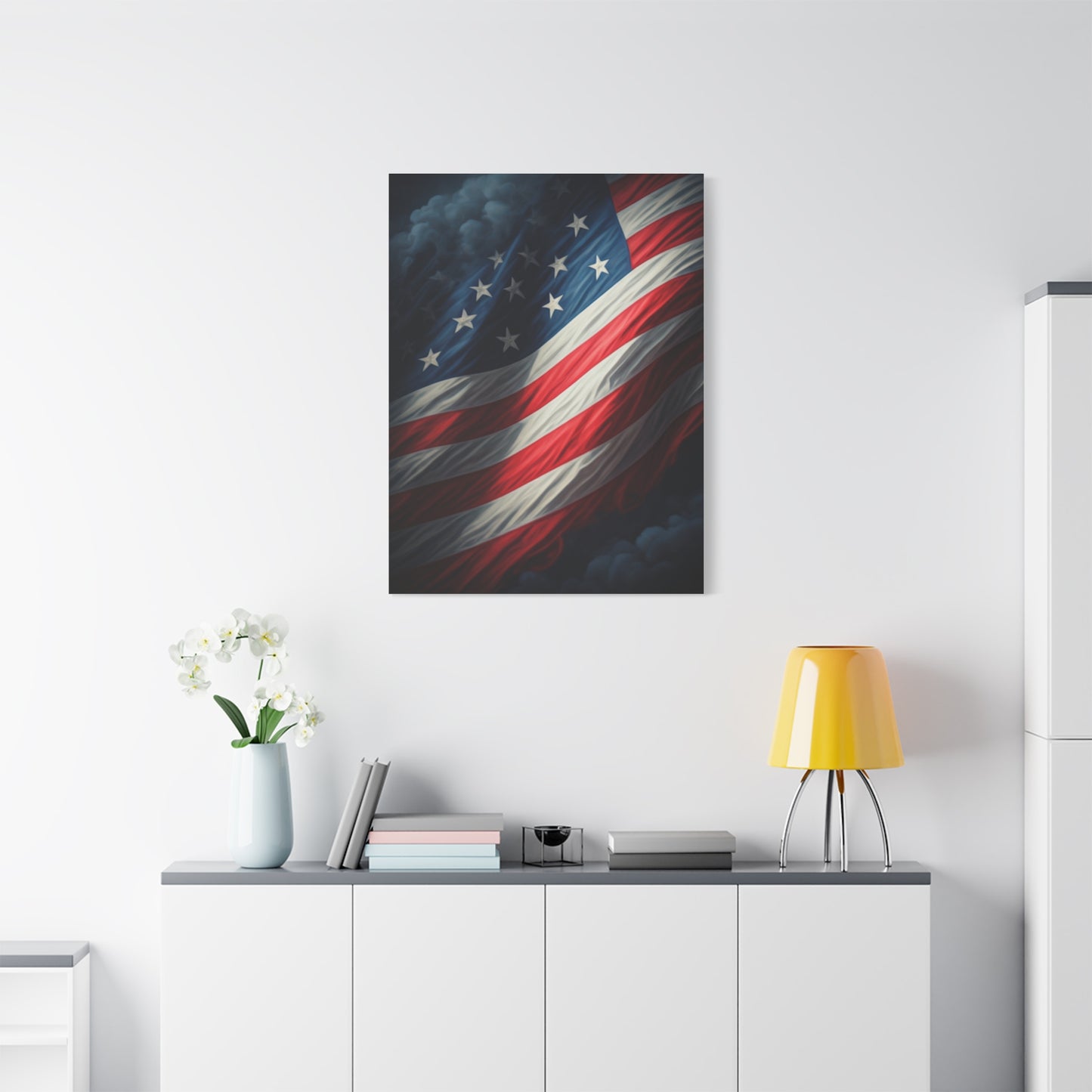 Stormlit American Flag Strength Wall Art & Canvas Prints