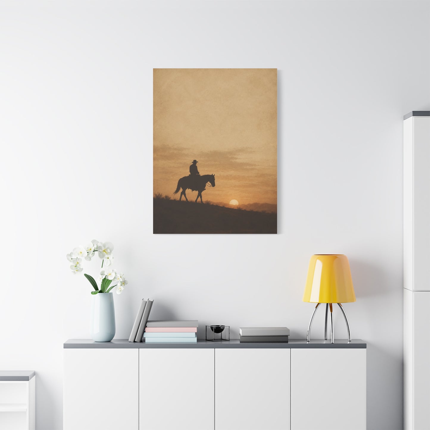 Vintage Cowboy Sunset Horizon Scene Wall Art & Canvas Print