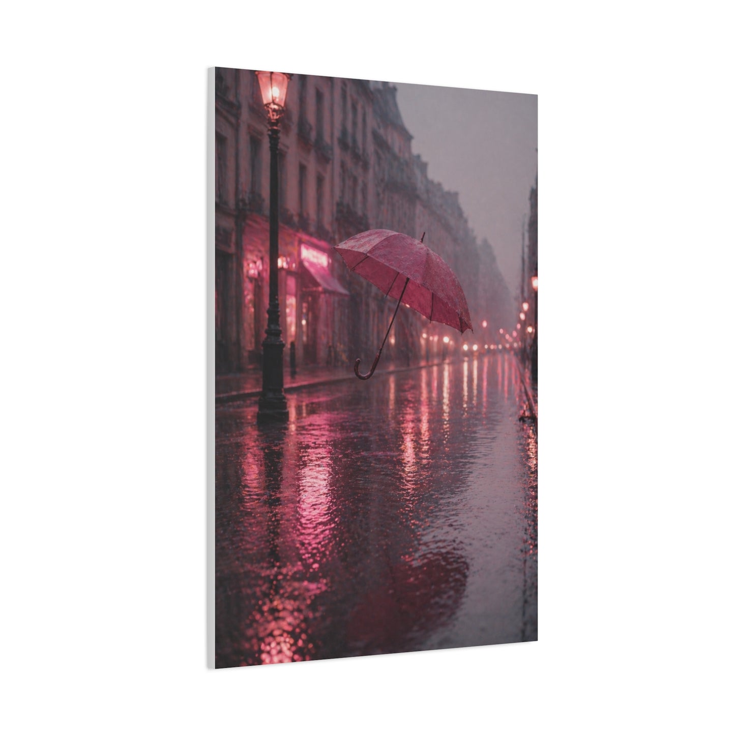 Dreamy Pink Umbrella Rain Scene Wall Art & Canvas Print