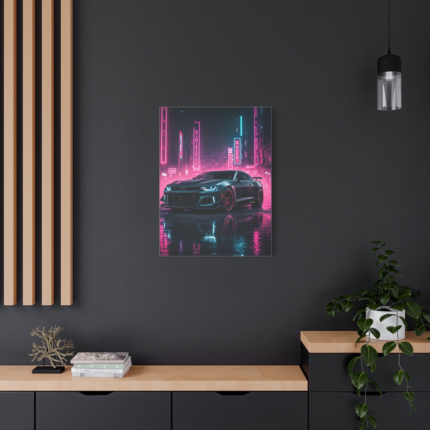 Chevrolet Camaro ZL1 1LE Neon City Background Wall Art & Canvas Prints