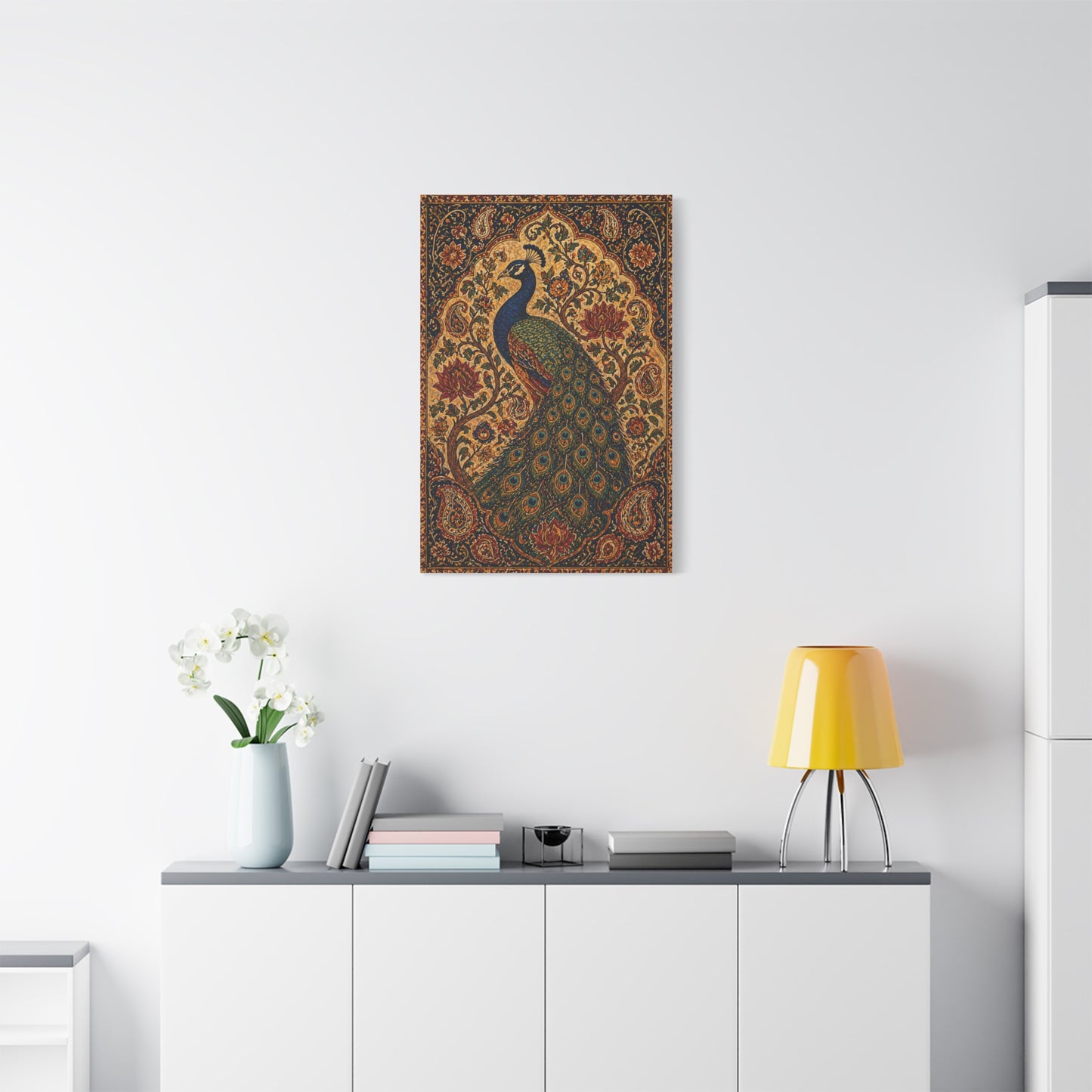 Ornamental Kalamkari Peacock Wall Art & Canvas Print