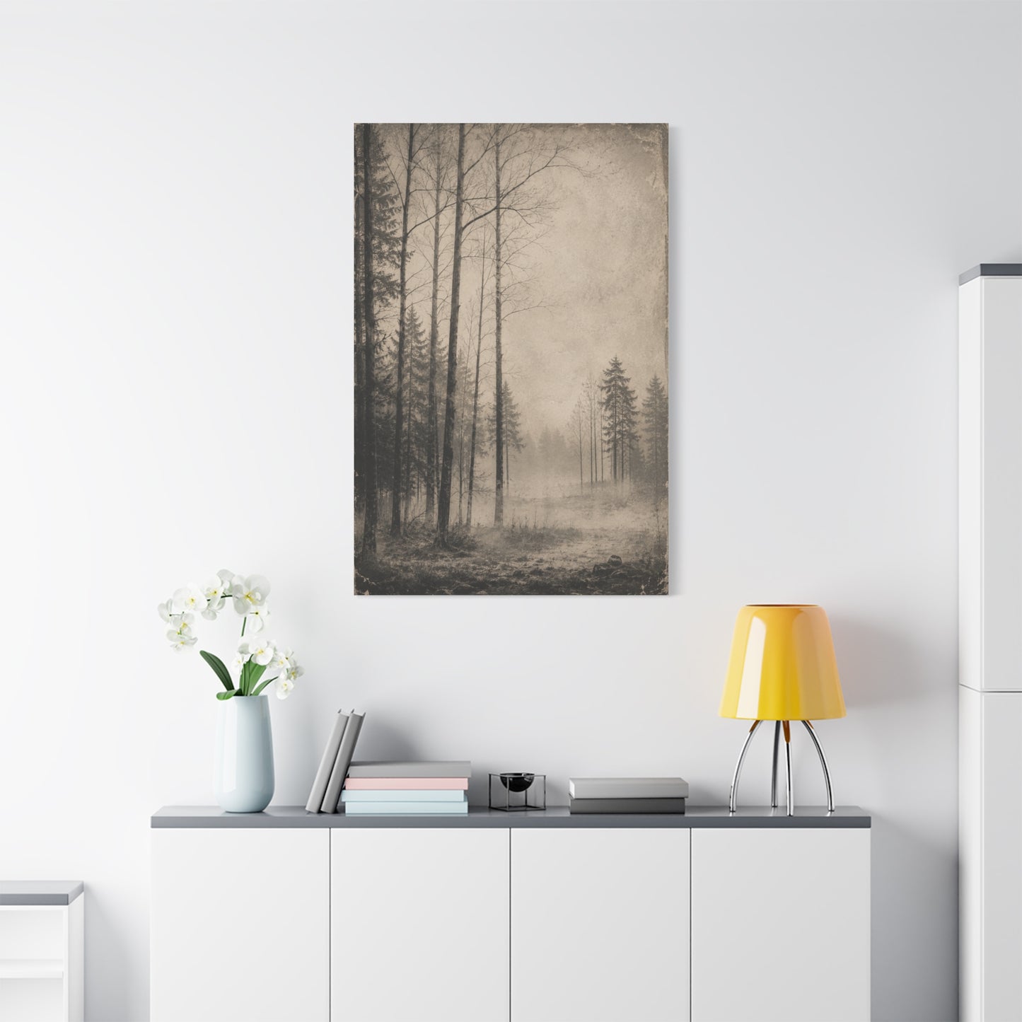 Vintage Fog Forest Monochrome Trees Wall Art & Canvas Print