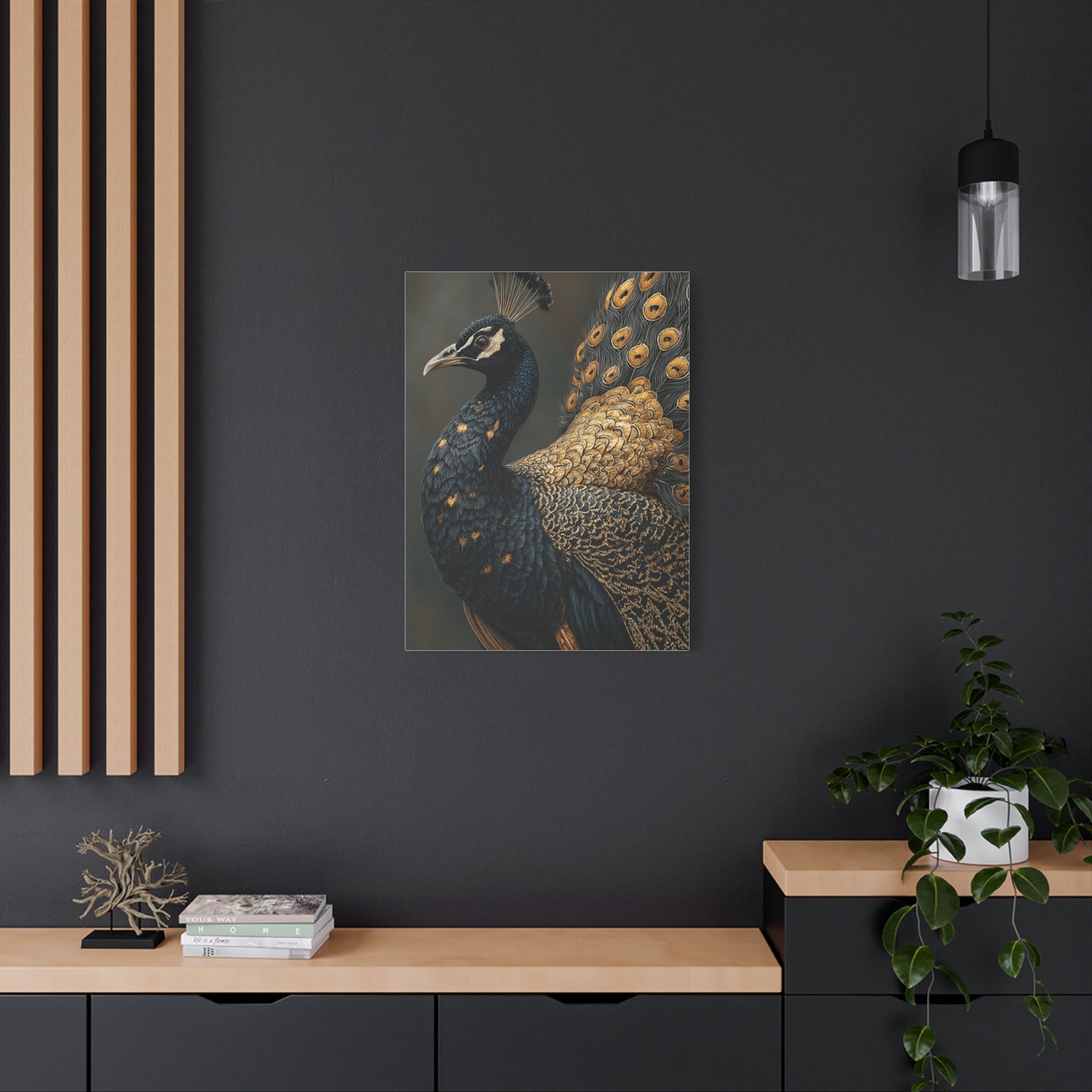 Black and Gold Peacock Elegance Wall Art & Canvas Print