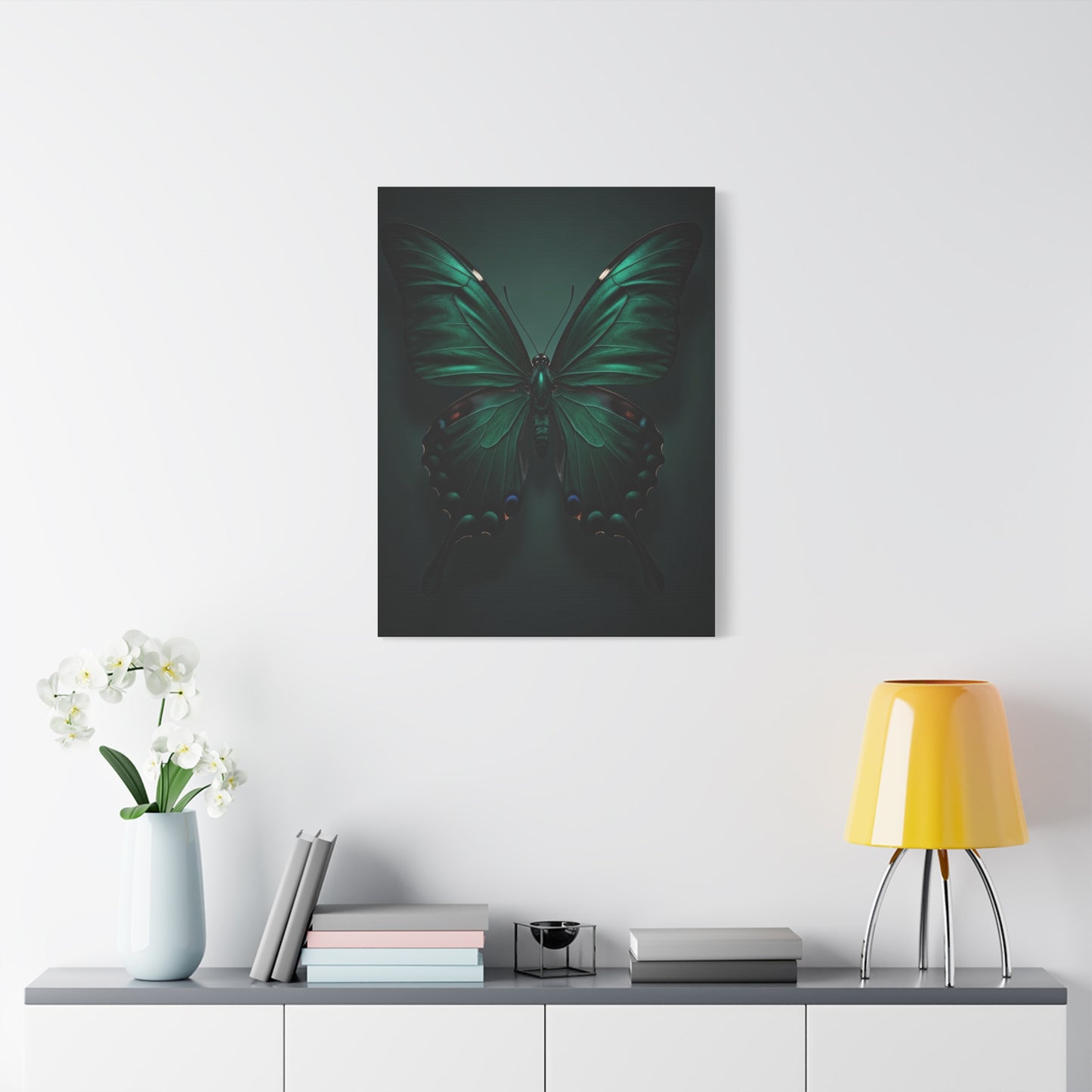 Symmetrical Emerald Butterfly Portrait Wall Art & Canvas Prints