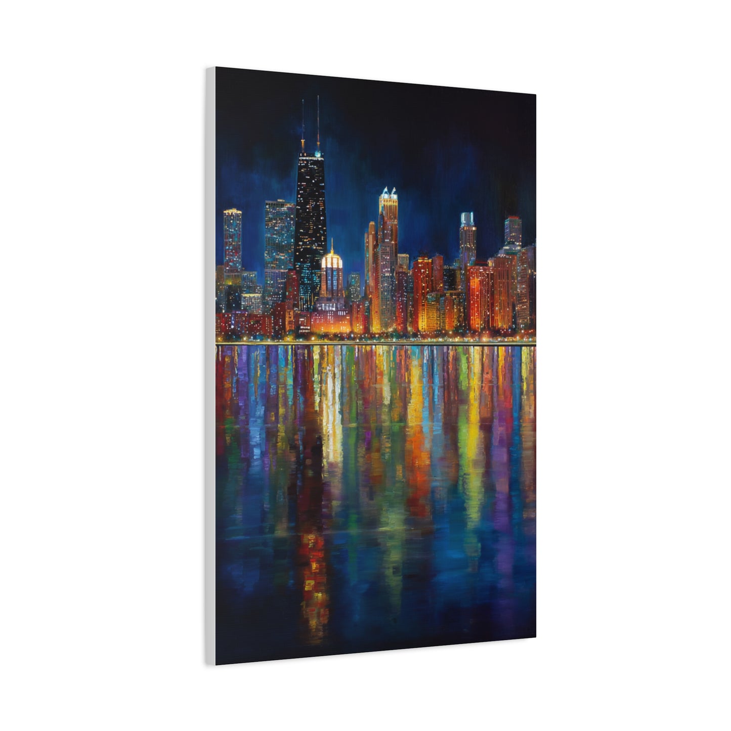 Chicago Skyline Night Reflections Wall Art & Canvas Print