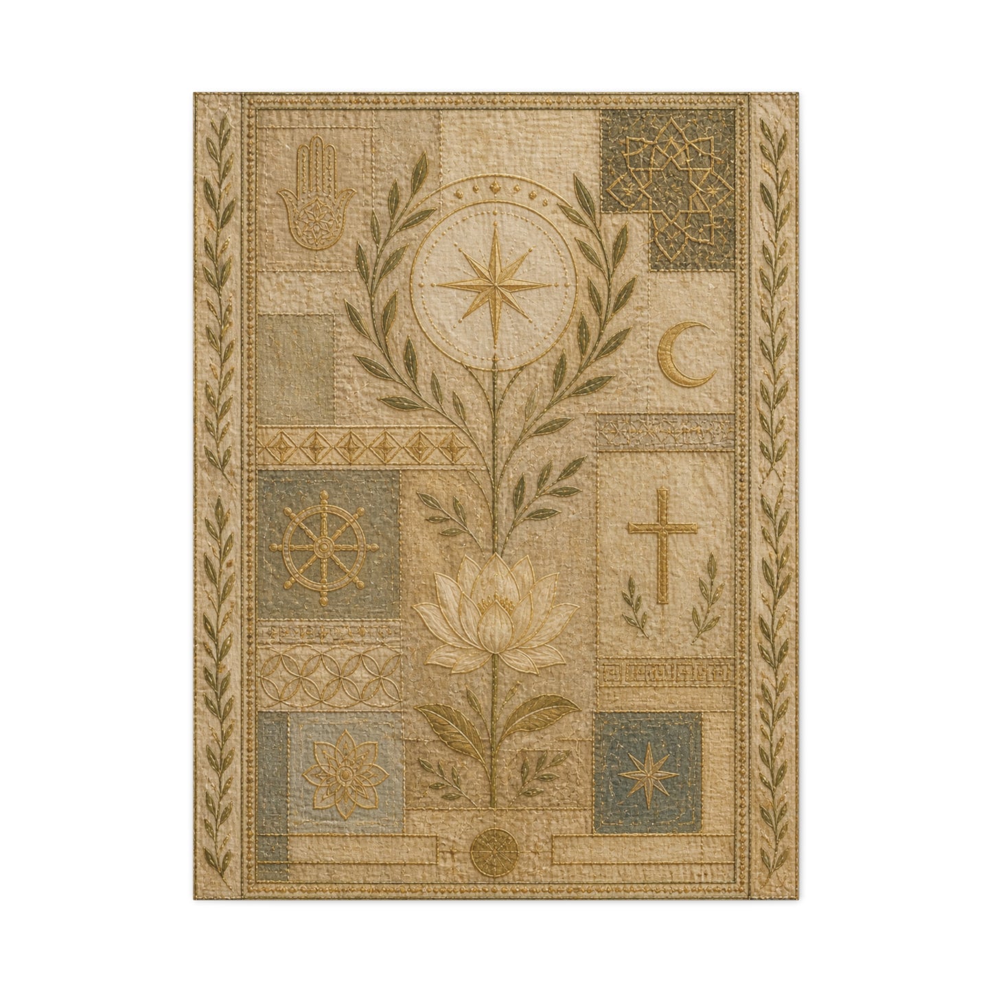 Interfaith Sacred Symbol Textile Wall Art & Canvas Print