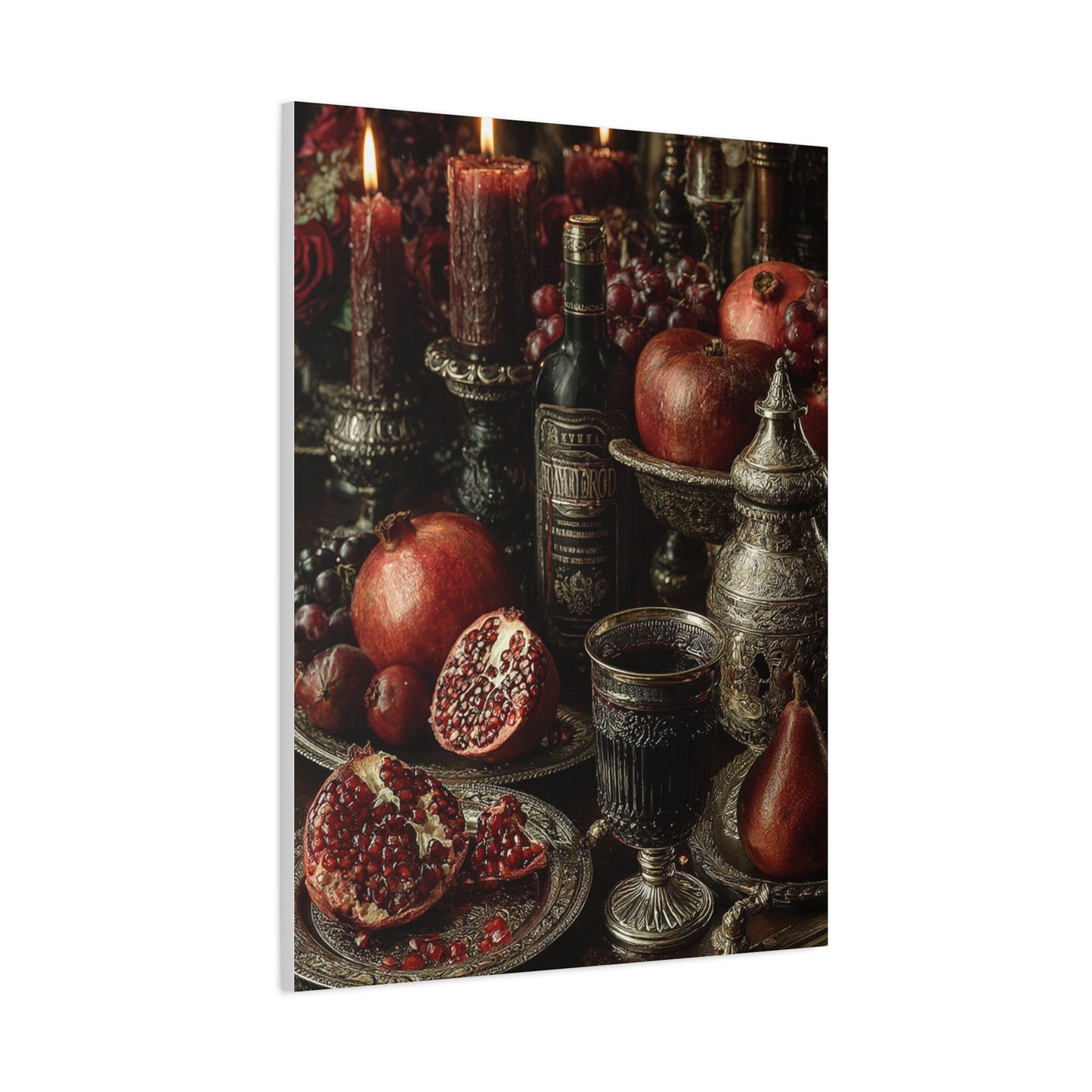 Pomegranate and Candlelight Renaissance Still Life Wall Art & Canvas Print