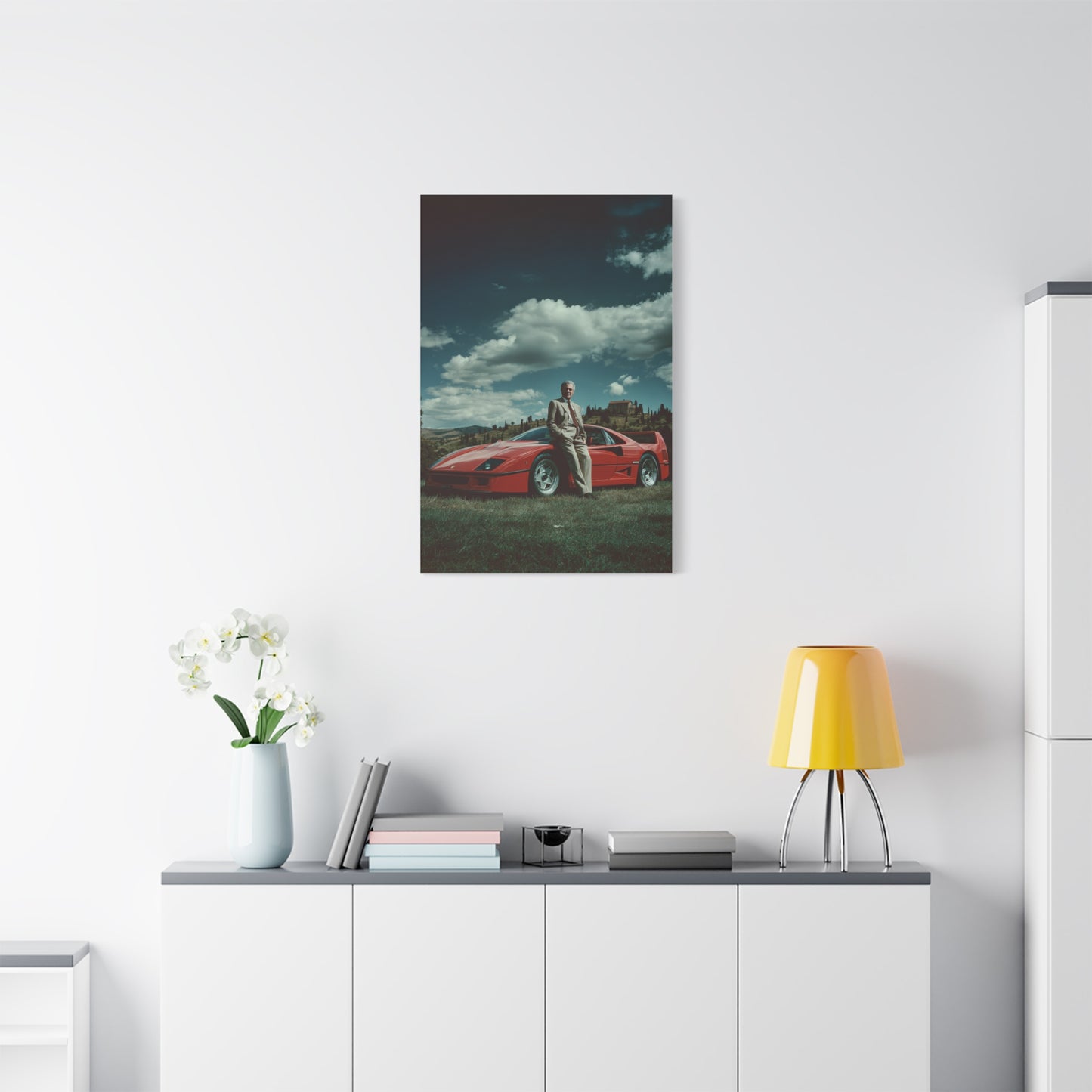 Enzo Ferrari Standing Beside the Ferrari F40 (1987) Wall Art & Canvas Print