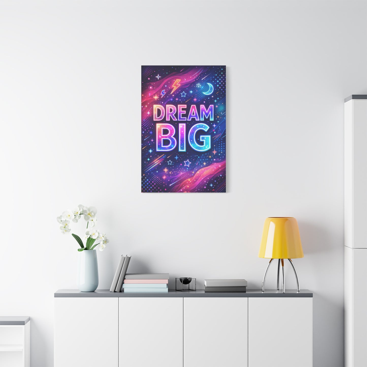 Dream Big Neon Galaxy Typography Wall Art & Canvas Print