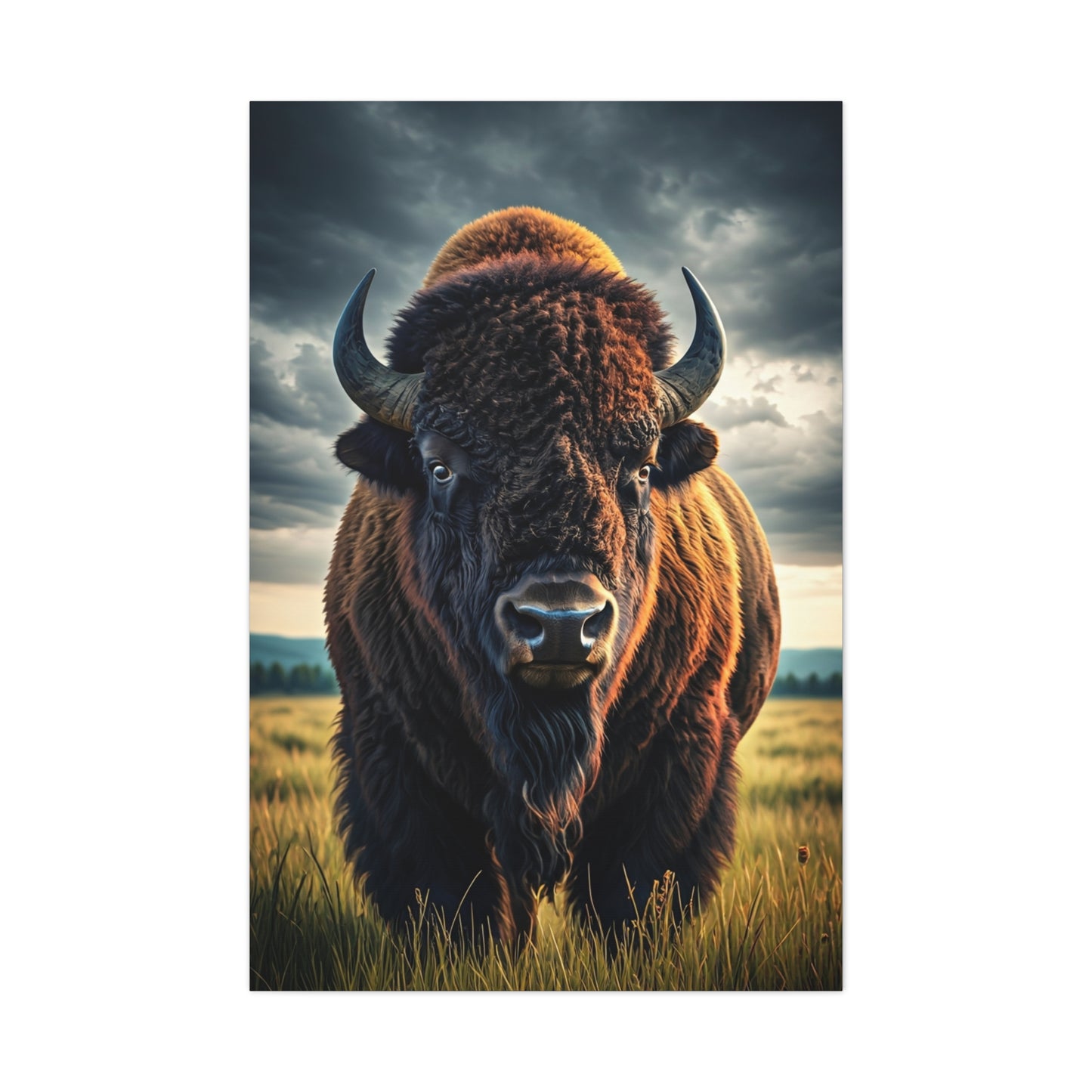 Bison Under Storm Clouds Prairie Portrait Wall Art & Canvas Print