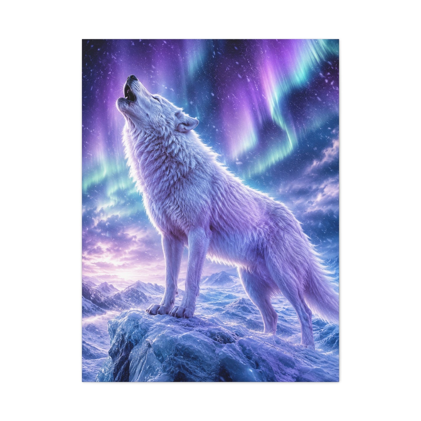 Aurora Night White Wolf Howling Scene Wall Art & Canvas Print
