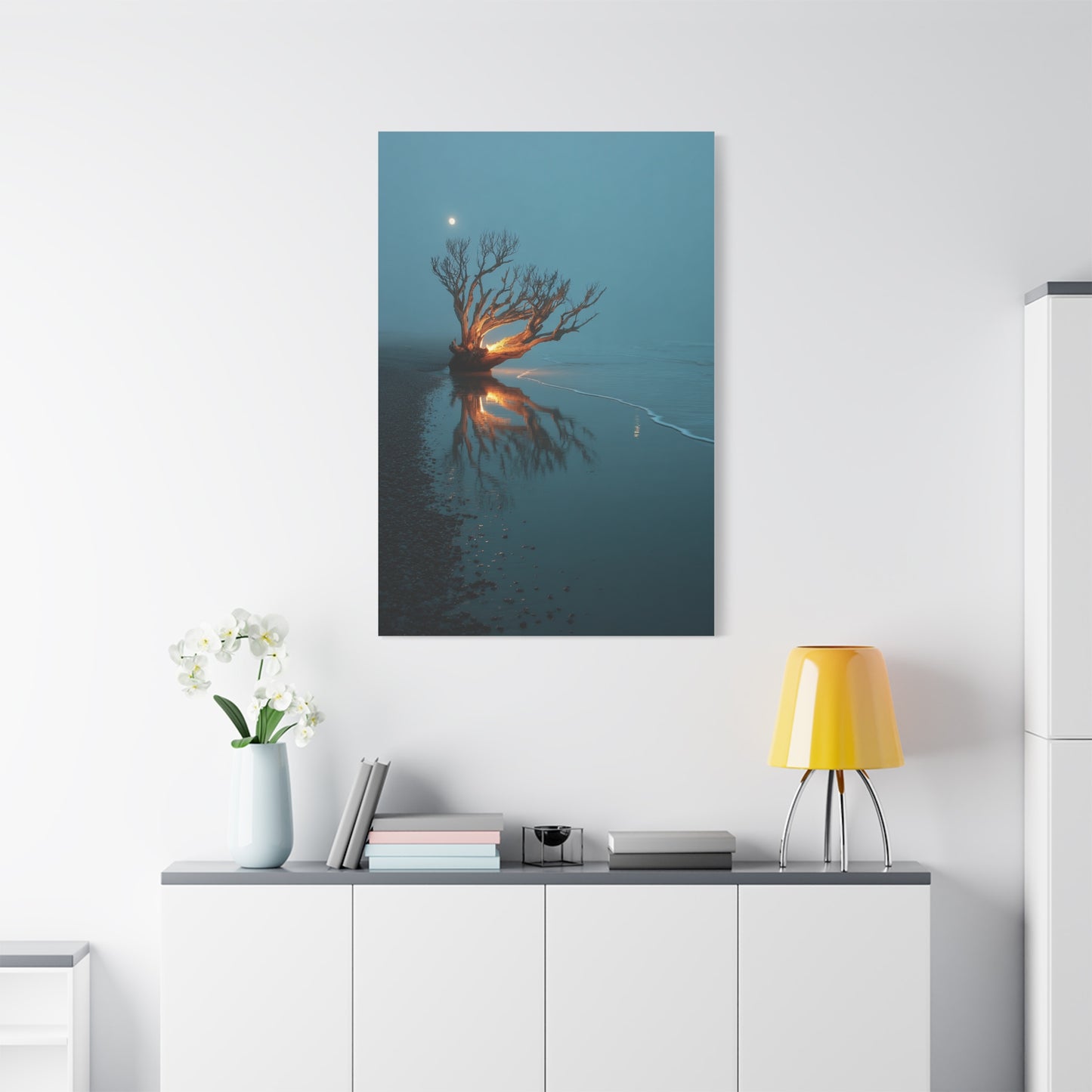 Moonlit Driftwood Shore Wall Art & Canvas Print
