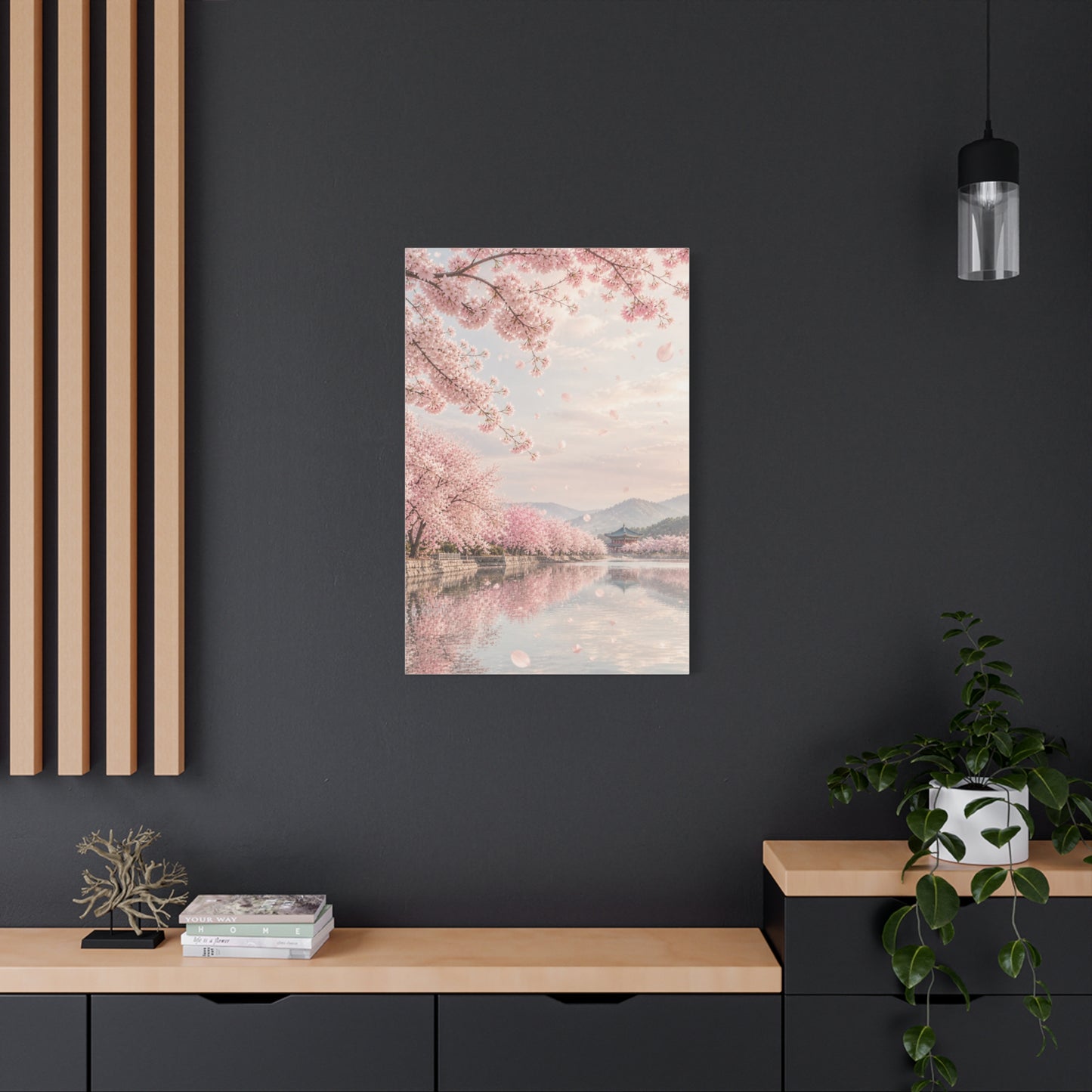 Cherry Blossom Reflection Landscape Wall Art & Canvas Print