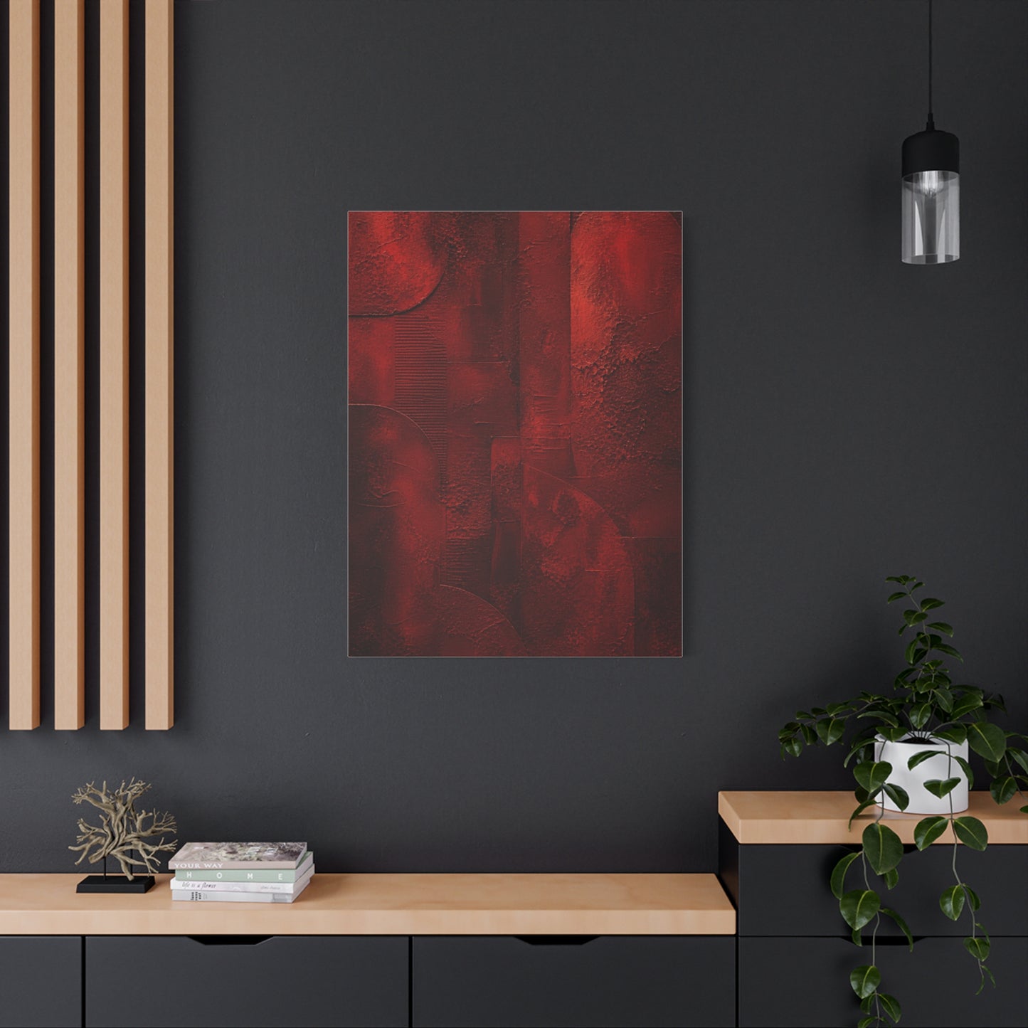 Sculptural Red Plaster Geometry Wall Art & Canvas Print